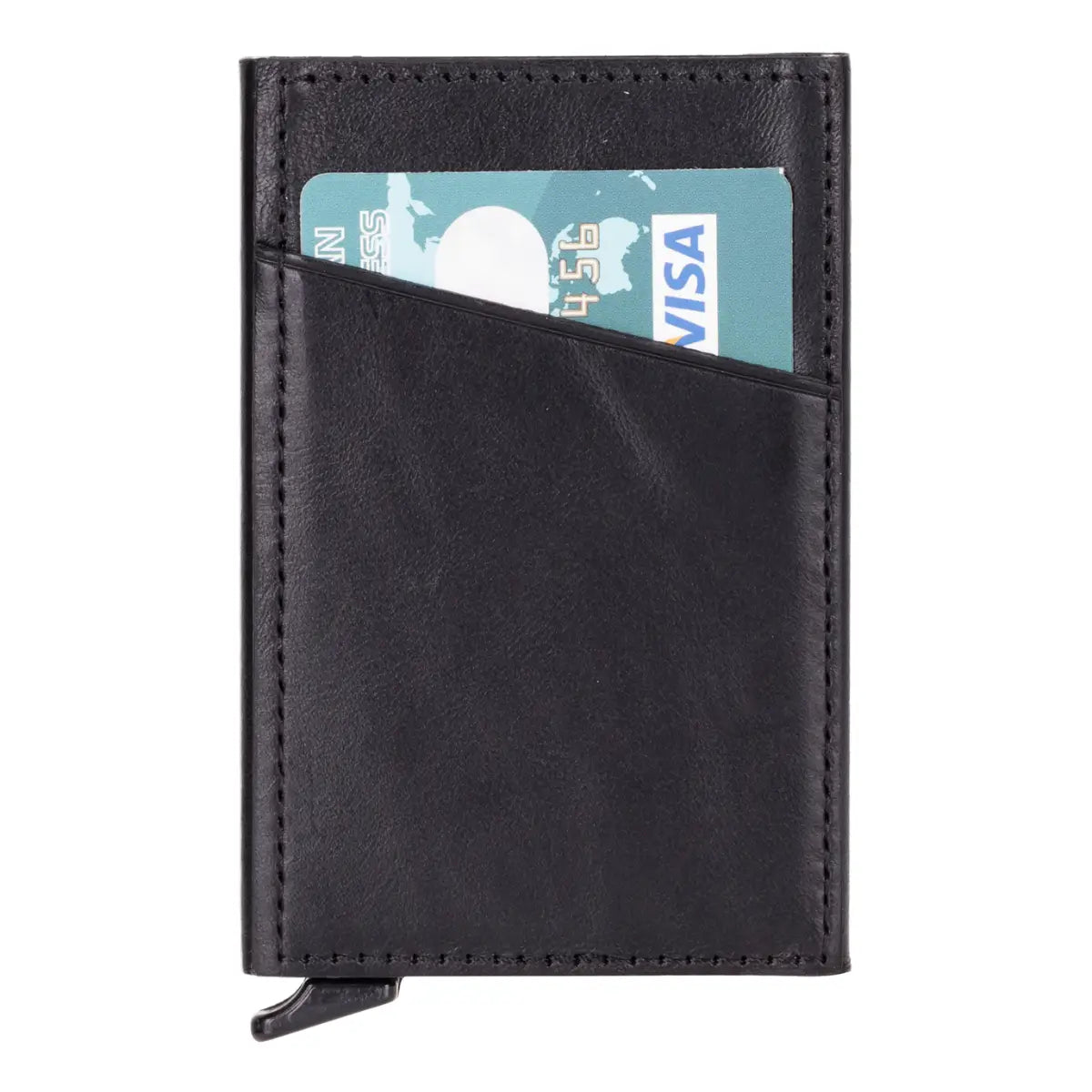 Slim Black Leather RFID Blocking Minimalist Card Holder - Perfect for Everyday Carry, Travel & Business (Men & Women)
