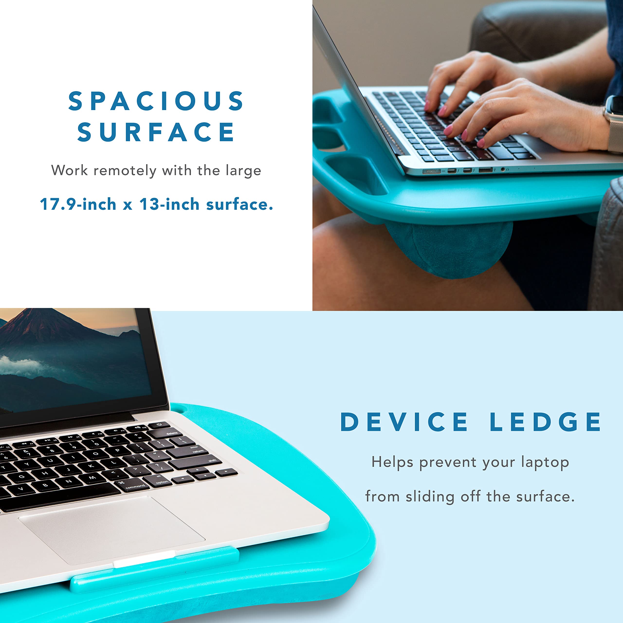 LAPGEAR MyDesk Lap Desk with Device Ledge & Phone Holder - 15.6 Inch Laptop Tray - Portable Workstation for Home Office, Bed, Couch - Turquoise (Pack of 12) - Style 44009