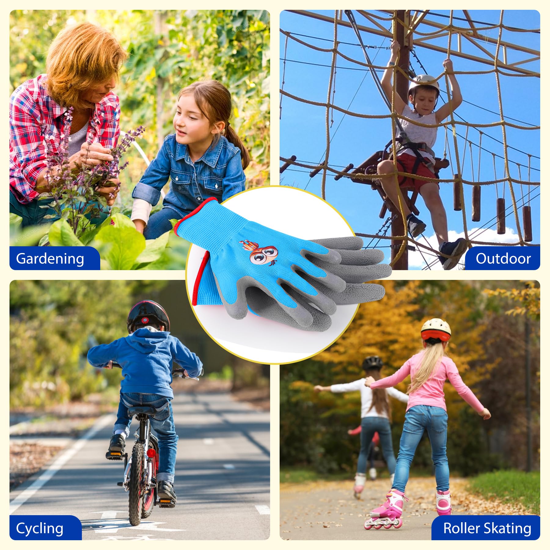 **Kids Gardening Gloves - 2 Pairs Non-Slip Rubber Safety Gloves for Toddlers (Ages 3-5) - Yellow & Blue - Perfect for Gardening, Fishing, Cycling & Outdoor Play**