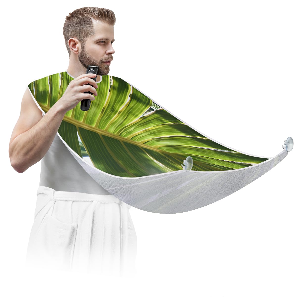 Men's Summer Palm Leaves Beard Shaving Bib - Waterproof Makeup & Hair Dye Apron for Barbers, Women's Haircut Cape, Sink Hair Catcher - Perfect for Beard Trimming, Salon Styling & Home Grooming