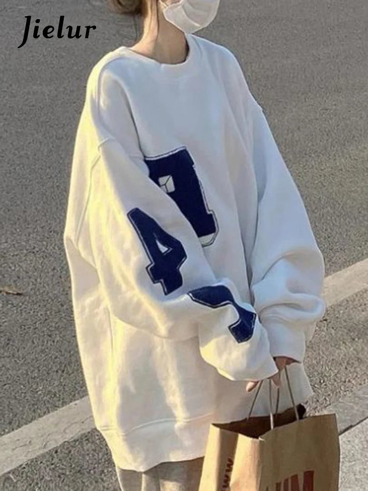 Women's Autumn Letter Print Sweatshirt - Fashion O-Neck Long Sleeve Loose Hoodie for Office & Casual Wear | Trendy Fall Outfit for Work, College and Weekend