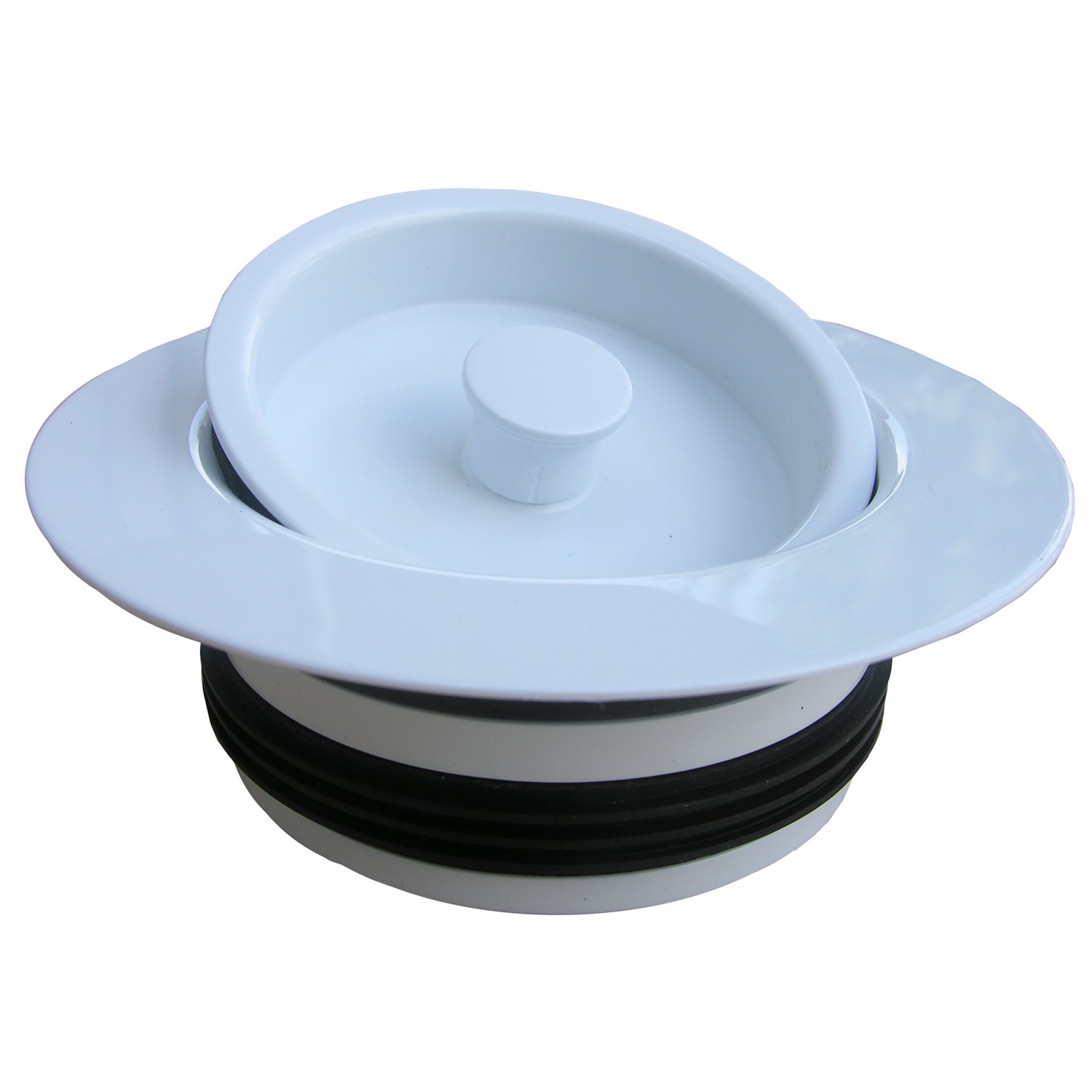 LASCO 03-1075W Heavy Duty PVC Universal Sink Drain Stopper with Flange - White Finish for Kitchen, Bathroom & Utility Sink Clog Prevention
