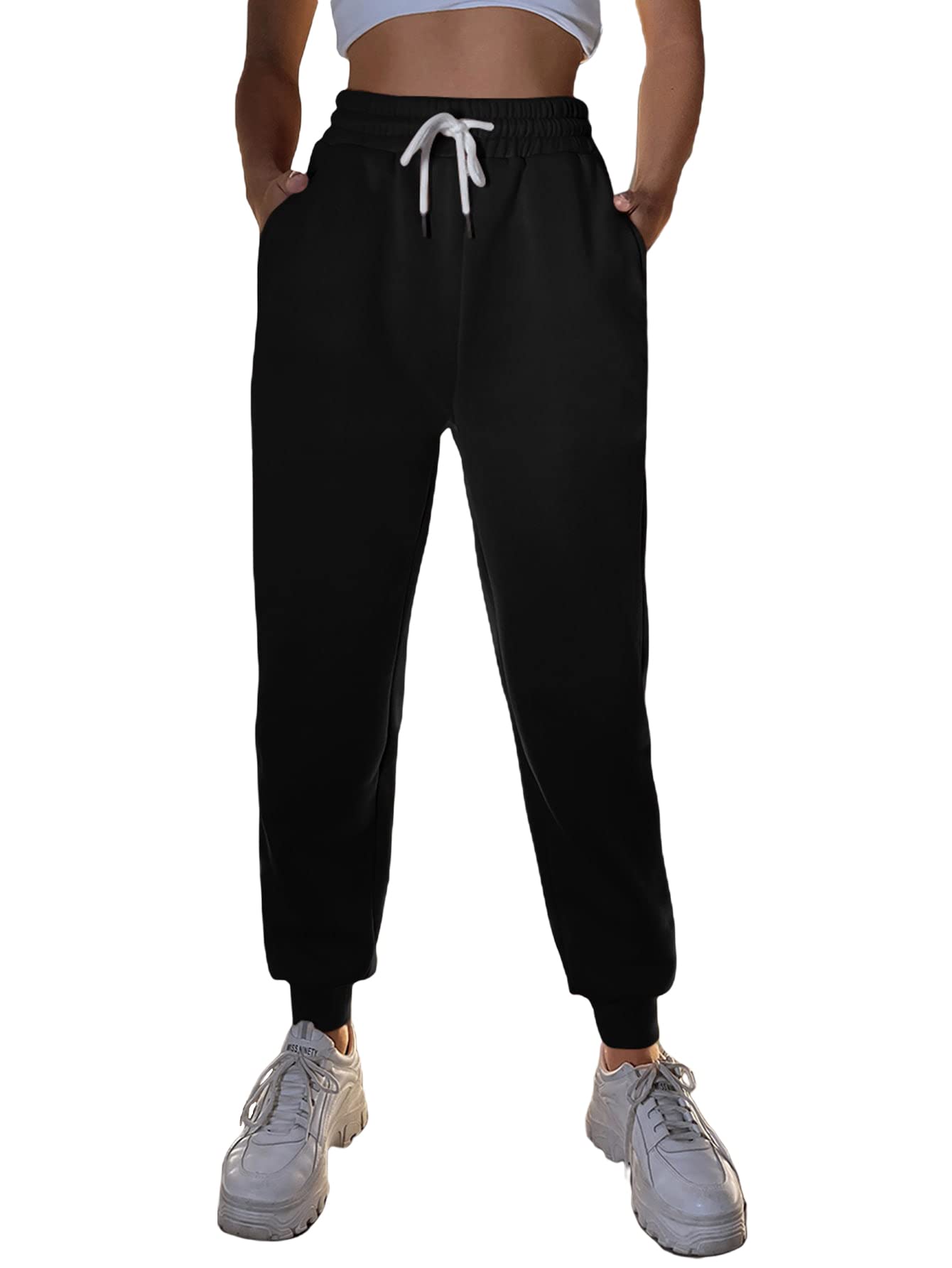 MakeMeChic Women's High Waist Jogger Sweatpants with Pockets - Comfortable Workout Pants for Yoga, Running & Lounge Wear