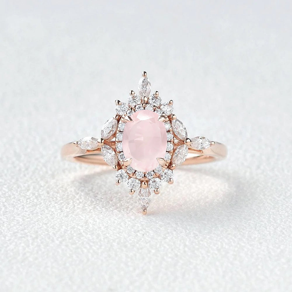 1.0ct Oval Rose Quartz Floral Vintage Engagement Ring for Women - Elegant Wedding, Promise & Proposal Jewelry - Perfect for Romantic Occasions & Special Gifts