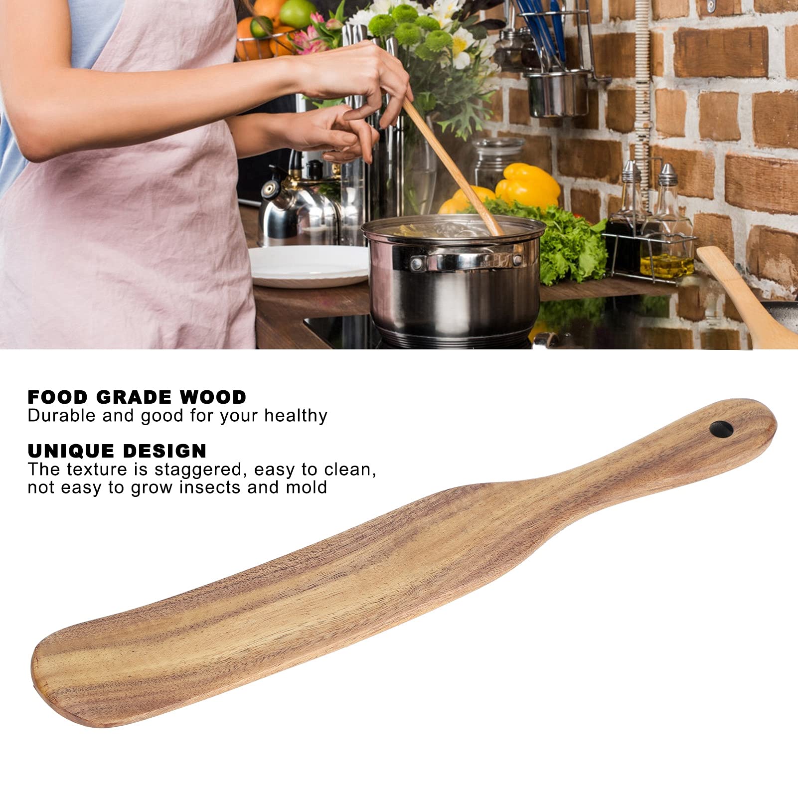 Premium Teak Wooden Spatula for Cooking - 26.5x3.5cm Natural Kitchen Utensil - Durable & Lightweight (2.36-3.60oz) - Perfect for Flipping Pancakes, Stirring Sauces & Non-Stick Cookware - Ideal for Home Kitchen, BBQ & Outdoor Cooking (Blue Handle)