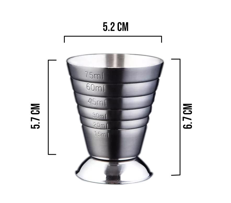 Premium Stainless Steel Bartender Jigger - Multi-Level Measuring Cup (15/20/30/45/60/75ml) for Cocktails & Liquor | Perfect for Home Bars, Mixology & Professional Bartending