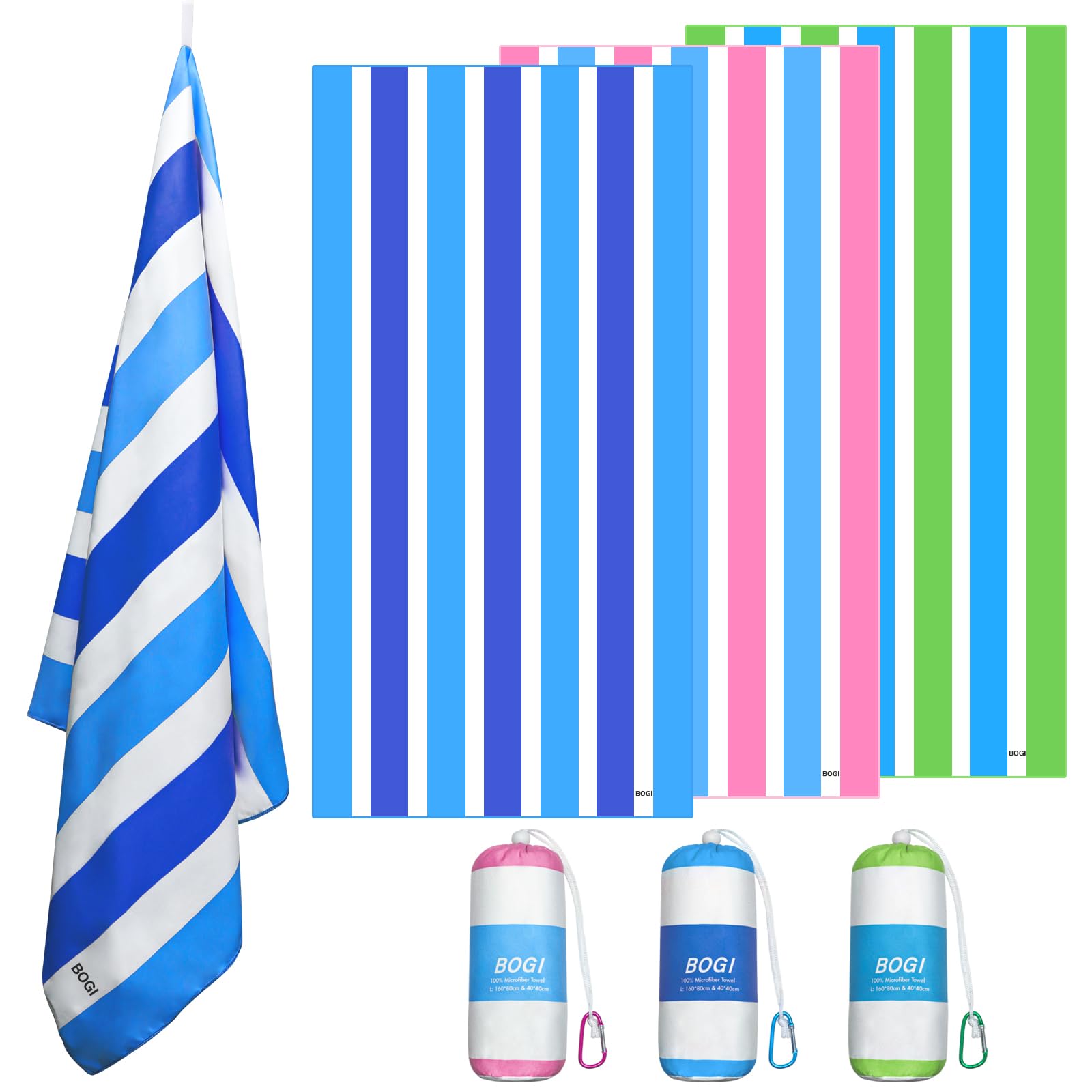 BOGI Quick Dry Microfiber Beach Towel Set - Large & XL Lightweight Absorbent Oversized Travel Towels | Sand Proof Compact Pool Towels for Beach, Swim, Gym, Yoga & Travel - Perfect for Vacation, Outdoor Activities & Sports
