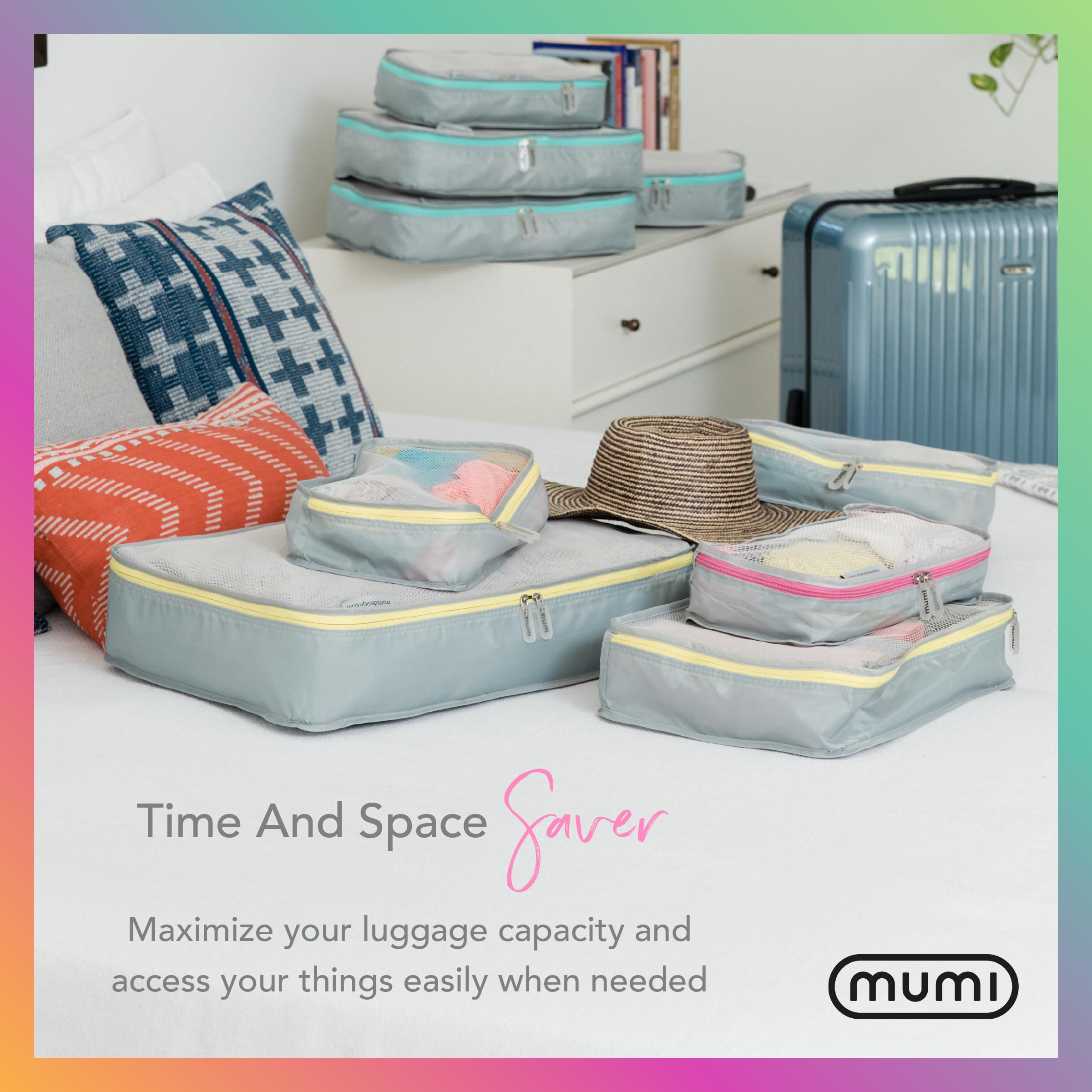 Mumi Packing Cubes - 6-Piece Travel Organizer Set for Luggage & Suitcases | Lightweight & Durable Compression Bags | Perfect for Business Trips, Vacations & Weekend Getaways