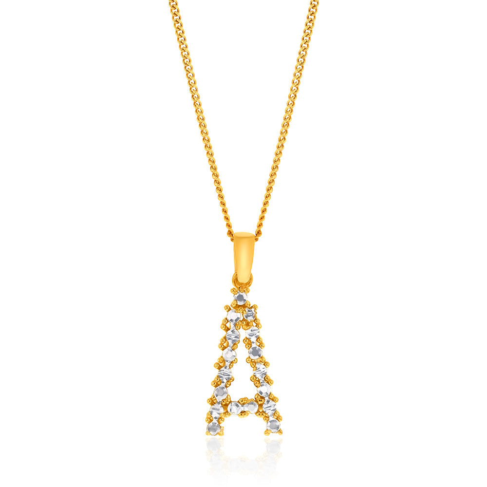 9ct Yellow & White Gold Two-Tone Diamond-Cut Initial 