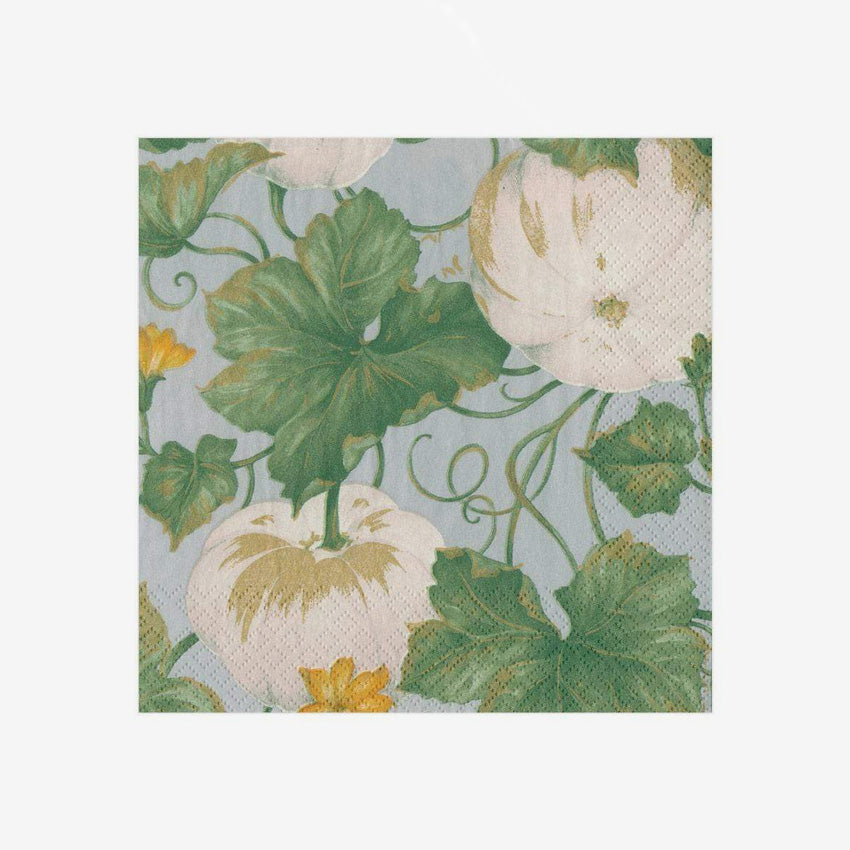 Caspari Heirloom Pumpkins Grey and White Napkins - Elegant Thanksgiving and Fall Table Decor for Dinner Parties and Special Occasions