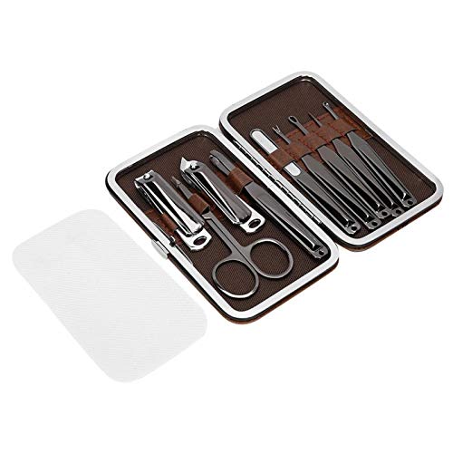 9-Piece Portable Nail Manicure Kit with Clipper, Eyebrow Scissors, Nail Files & Acne Tools - Professional Grooming Set for Home, Travel and Salon Use (#1)