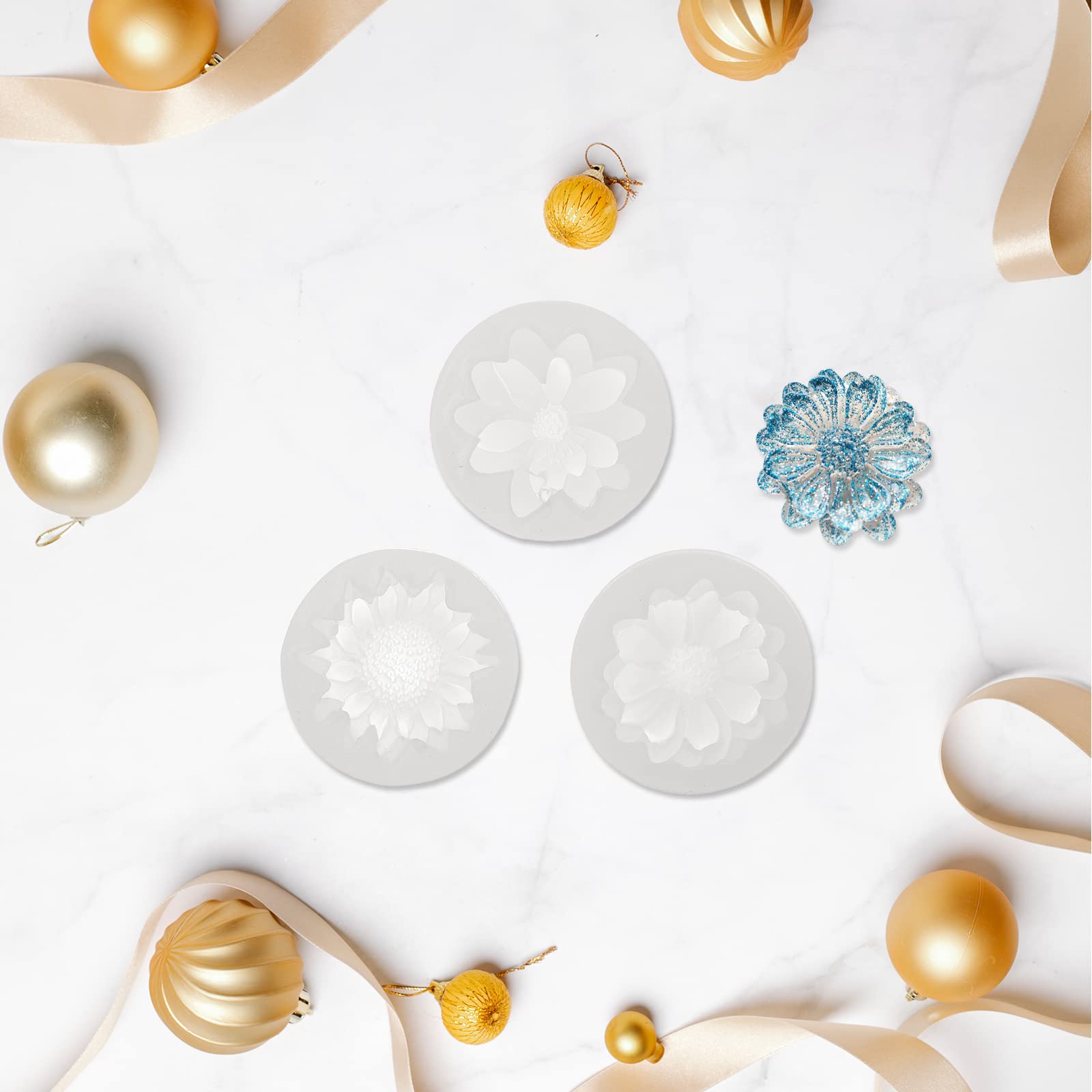 Healifty 3-Piece Silicone Molds for Resin Casting - Lotus Flower & Sunflower 3D Epoxy Molds for DIY Jewelry, Charms, Pendants, Wax Candles & Soap Making - Perfect for Home Decor, Wedding Favors & Craft Projects