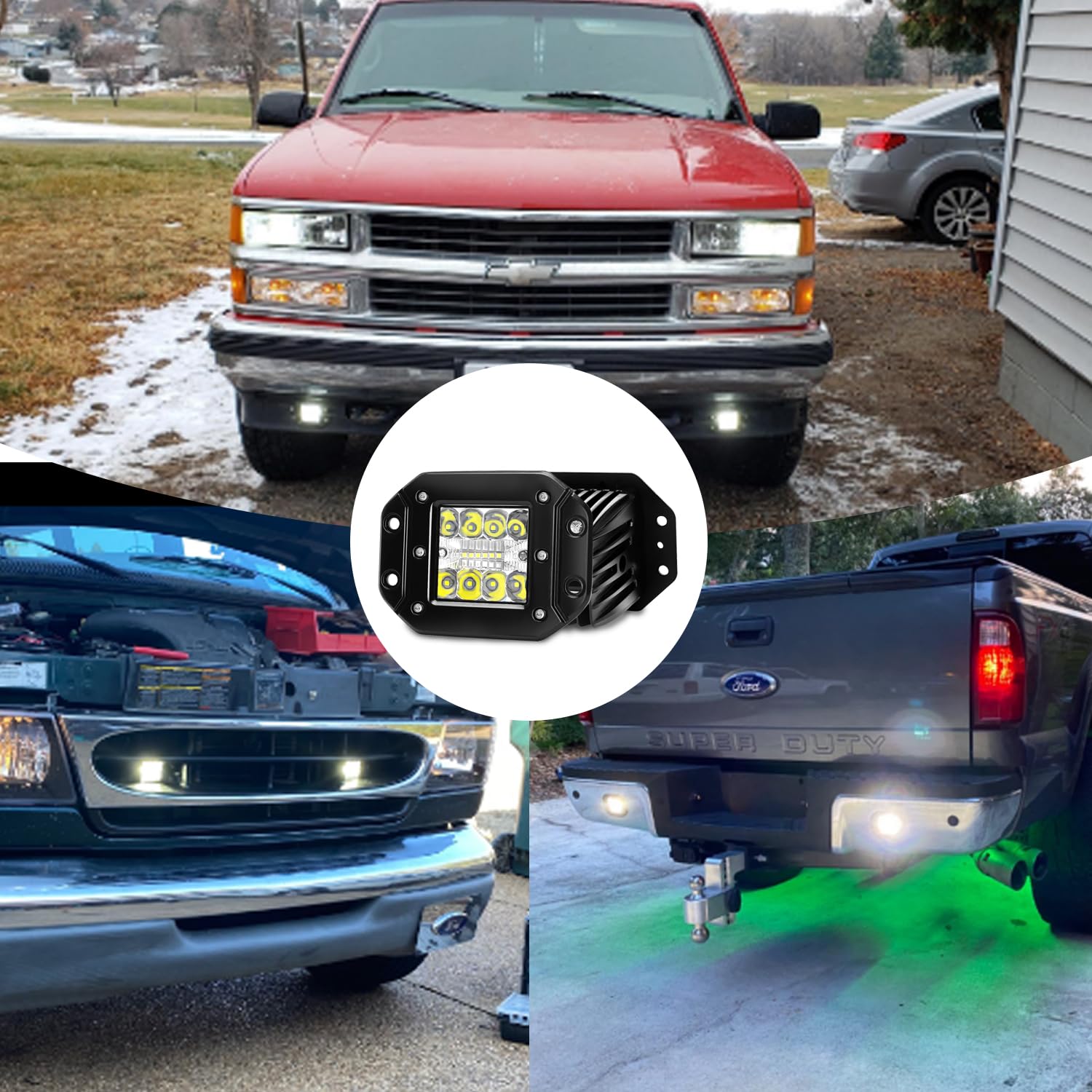 Avenemark 5-Inch Flush Mount LED Light Pods - 2PCS 42W Triple Row Combo Beam (Spot/Flood) - Waterproof Off-Road Lights for Trucks, SUVs, UTVs & ATVs - Perfect for Driving, Work, Backup & Reverse Lighting in Dark Terrains