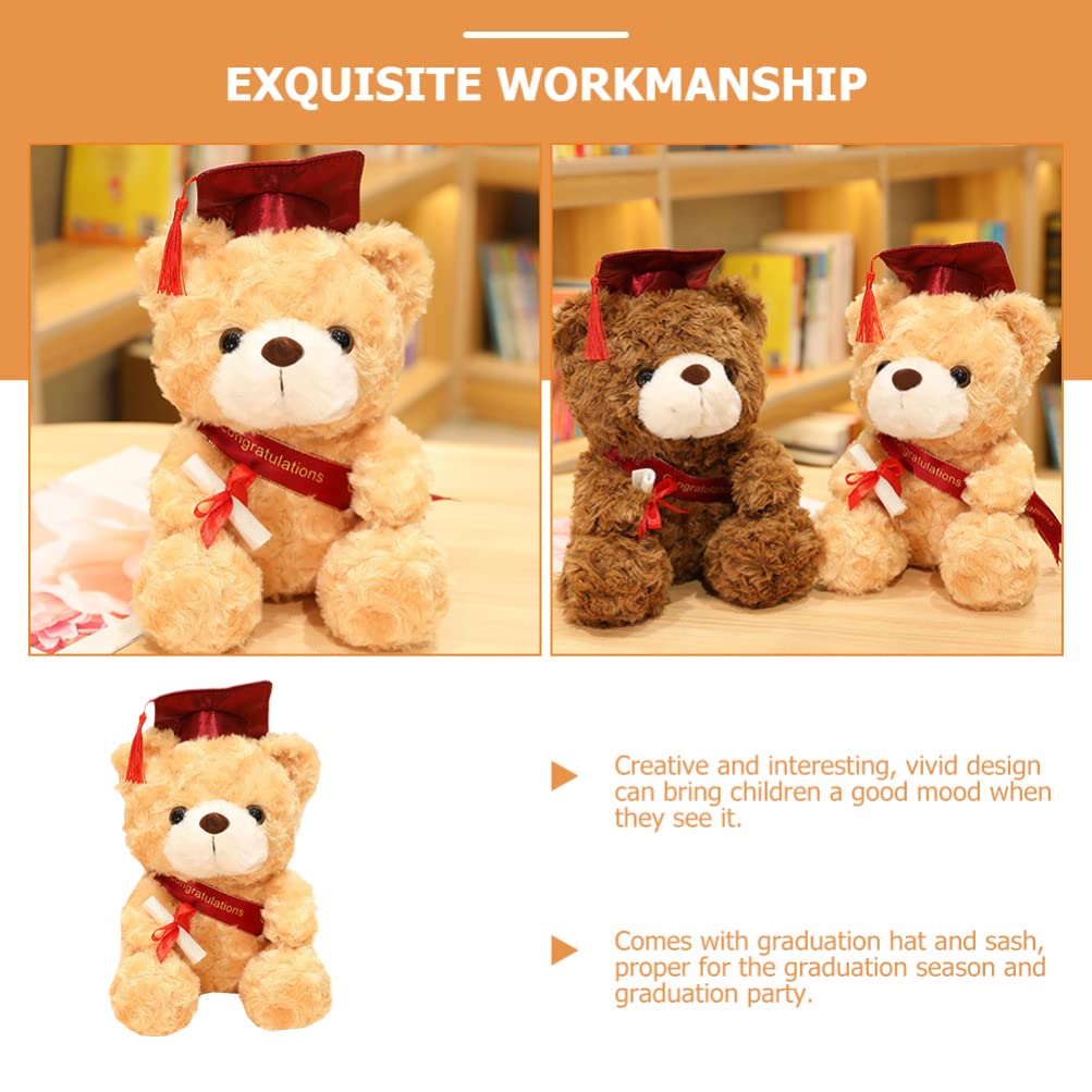 TOYANDONA 9 Inch Graduation Teddy Bear Plush Toy - Light Brown Stuffed Animal with Red Cap & Sash for 2022 Graduation Gifts | Perfect for Graduation Parties, School Ceremonies & Gift Giving