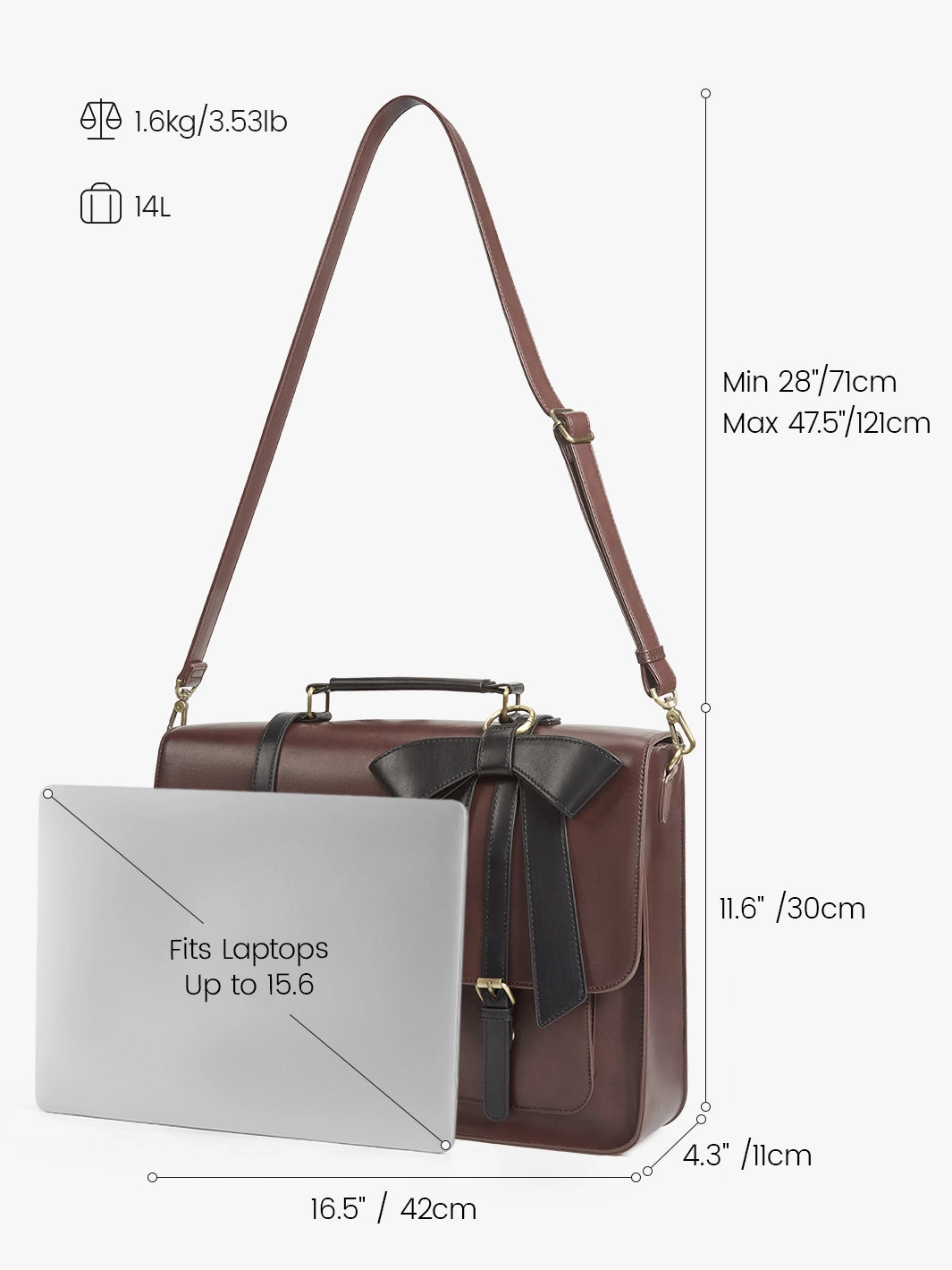 EcoSusi Classic Bow Briefcase - Elegant Cocoa Truffle Leather Handbag for Women | Perfect for Office, Business Meetings & Professional Work
