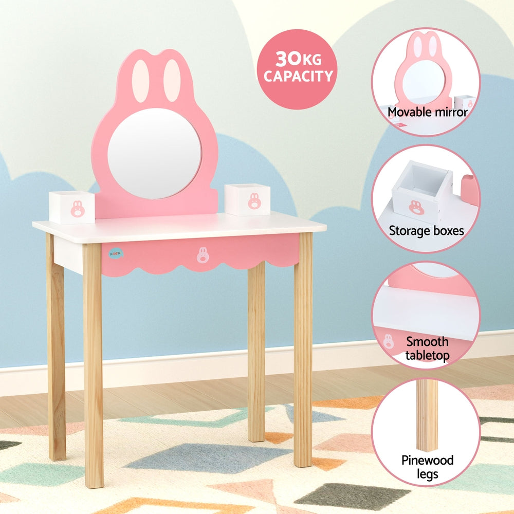 Keezi Kids Wooden Bunny Dressing Table Set - Pink Vanity for Girls Bedroom, Pretend Play & Makeup Dress Up (1 Set) - Perfect for Birthday Gifts, Princess Room Decor & Toddler Imaginative Play