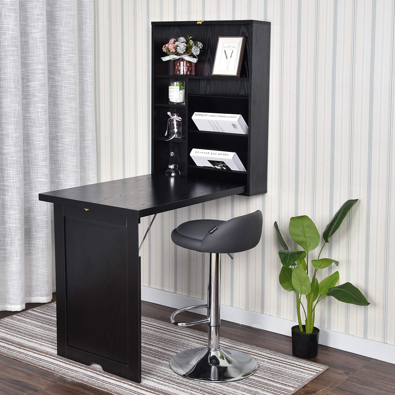 Foldable Wall Mounted Floating Desk - Convertible Computer & Writing Table with Large Storage Space | Space-Saving Home Office Solution for Small Rooms, Apartments & Dorm Rooms