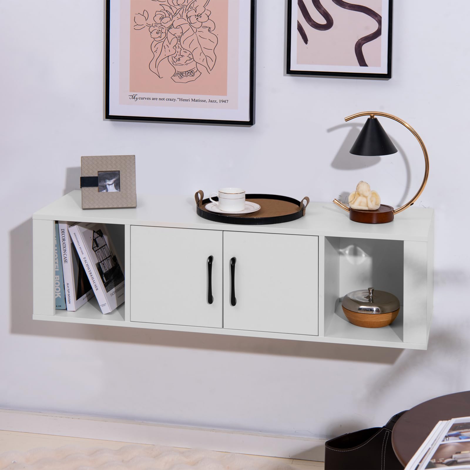Giantex 2 Cube Wall Mounted Storage Cabinet with 2 Doors & 2 Open Shelves - Floating Media Console for Living Room, Bedroom, Kitchen & Bathroom Organization - Space Saving Home Office Furniture (White) - Perfect for TV Stand, Entryway Storage & Small Space Decor