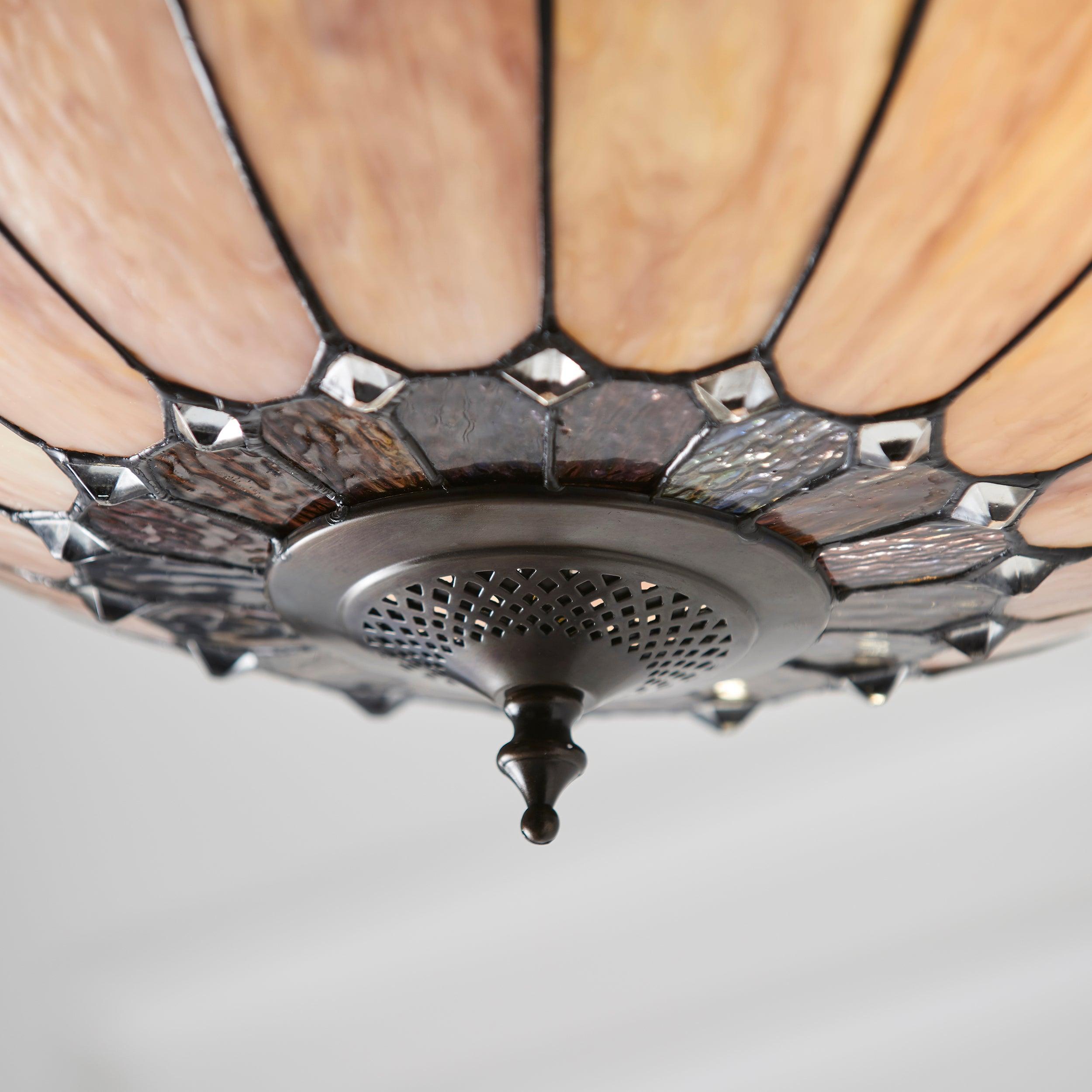 Brooklyn Medium Inverted Tiffany Ceiling Light - Vintage Stained Glass Pendant Lamp for Dining Room, Kitchen, or Bedroom Lighting