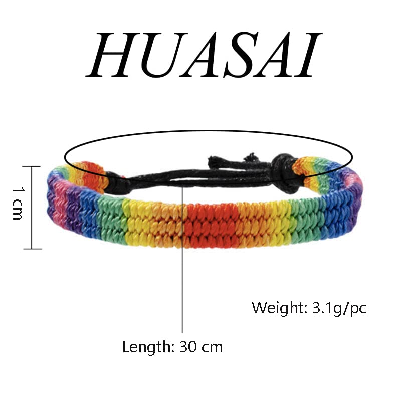 HUASAI Rainbow Pride Bracelets for Women - Adjustable LGBTQ Wristbands, Handmade Gay Pride Day Accessories - Perfect for Pride Parades, LGBTQ Events, and Gifts for Friends & Family