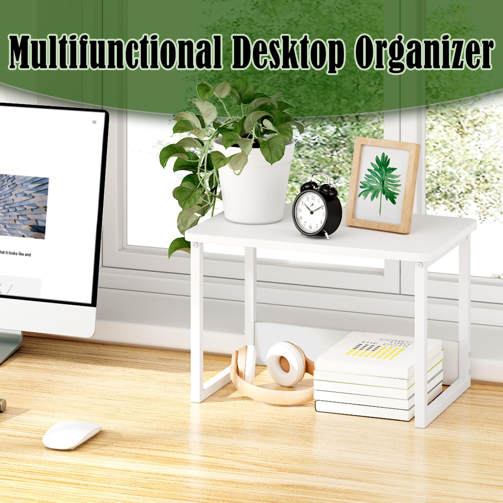 Heavy Duty White Printer Stand with Storage Shelf - Under Desk Organizer for Home & Office - Compatible with Fax Machine, Copier, Scanner - Perfect Workspace Solution for Small Spaces & Clutter-Free Desks
