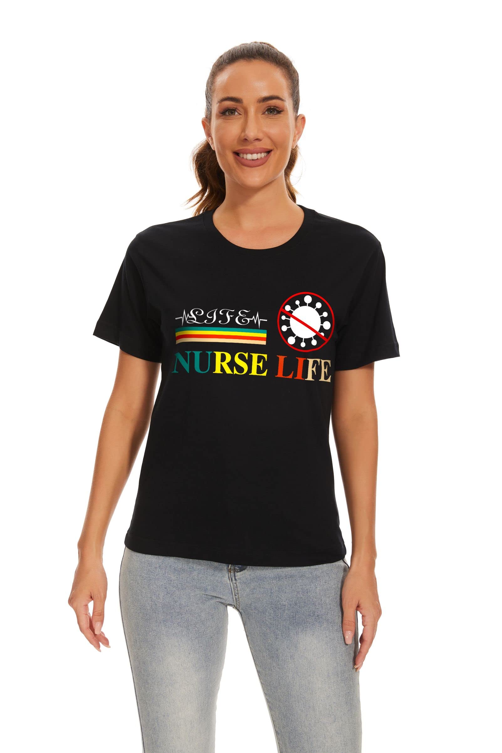 Comfortable Nurse Life T-Shirts for Women - Short Sleeve Cotton Tops for School Nurse Week & Nursing Appreciation - Rainbow Registered Nurse Gift Tees - Perfect for Work, Nursing School & Casual Wear