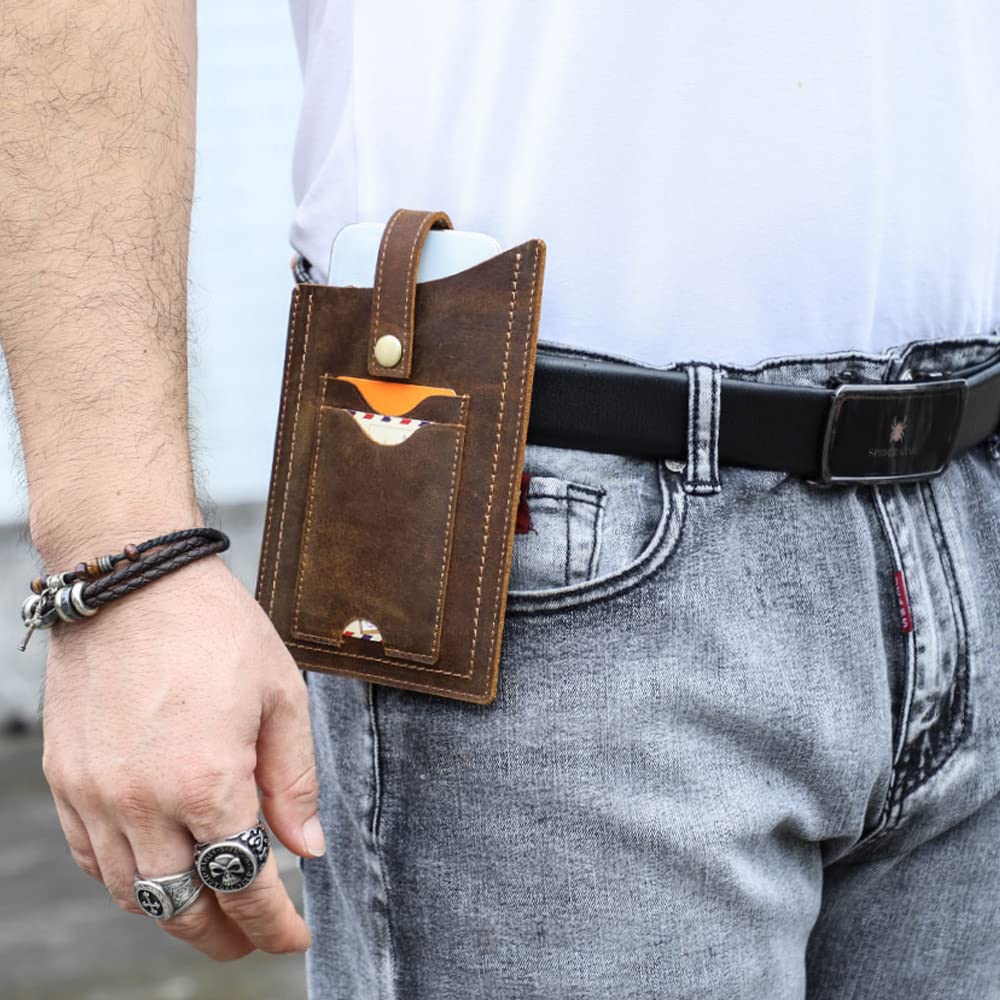 Steampunk Retro Leather Phone Waist Bag for Men - Universal Sport Phone Pouch with Card Pocket - Perfect for Running, Hiking, Travel & Daily Use