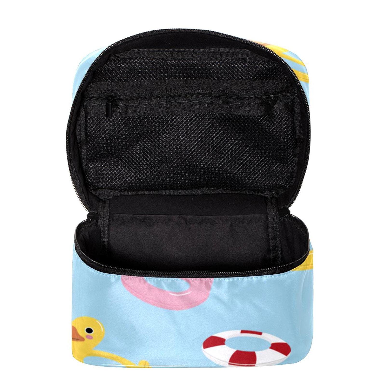 **Cartoon Flamingo Duck Swimming Ring - Large Travel Makeup Bag with Zipper, Cosmetic Case Organizer for Women & Girls - Perfect for Beach, Pool, and Travel Toiletry Storage**