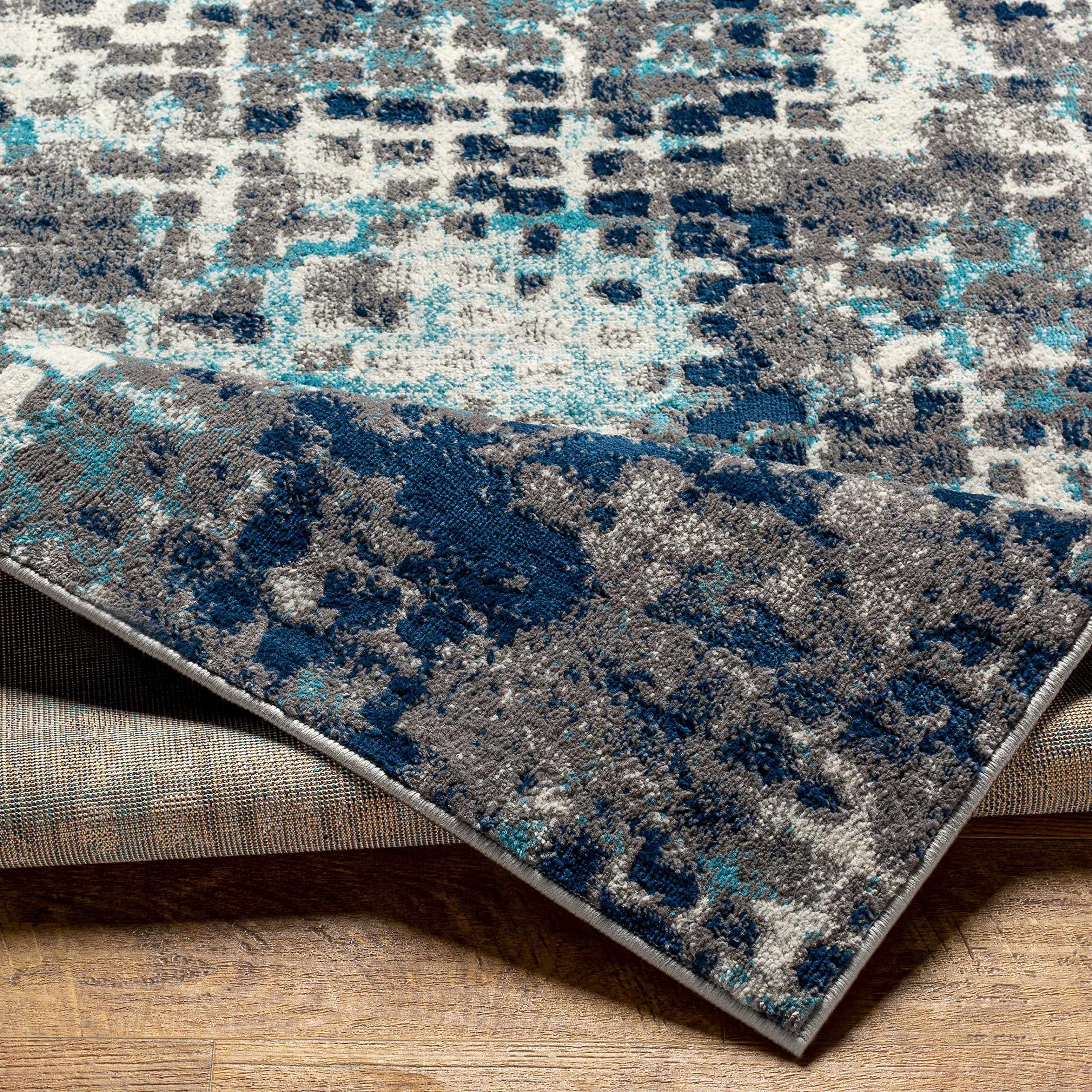 Hauteloom Modern Area Rug for Living Room and Bedroom - Navy, Sky Blue, Charcoal - 6'7