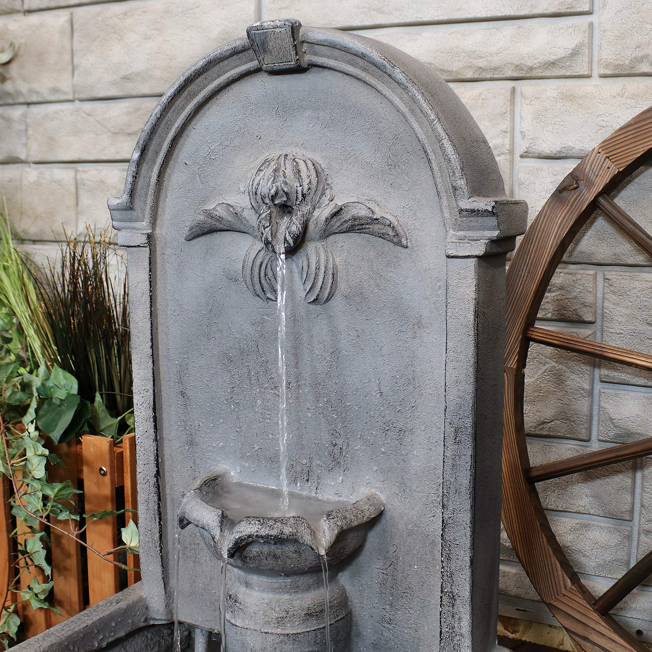 28-Inch French-Inspired Outdoor Flat Back Water Fountain - Durable Glass Fiber Reinforced Concrete - Perfect for Garden, Patio, and Backyard Decor