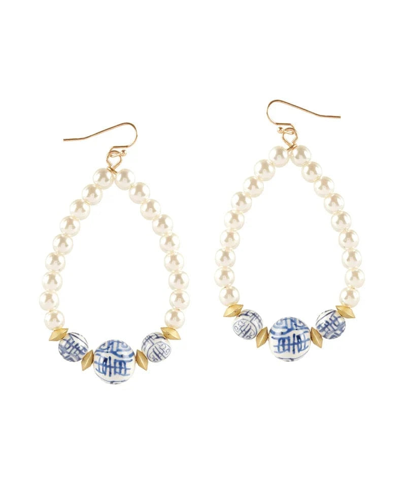 Exquisite Pearl & Porcelain Teardrop Earrings for Women - Elegant Handmade Jewelry Gift for Bridesmaids, Weddings & Special Occasions