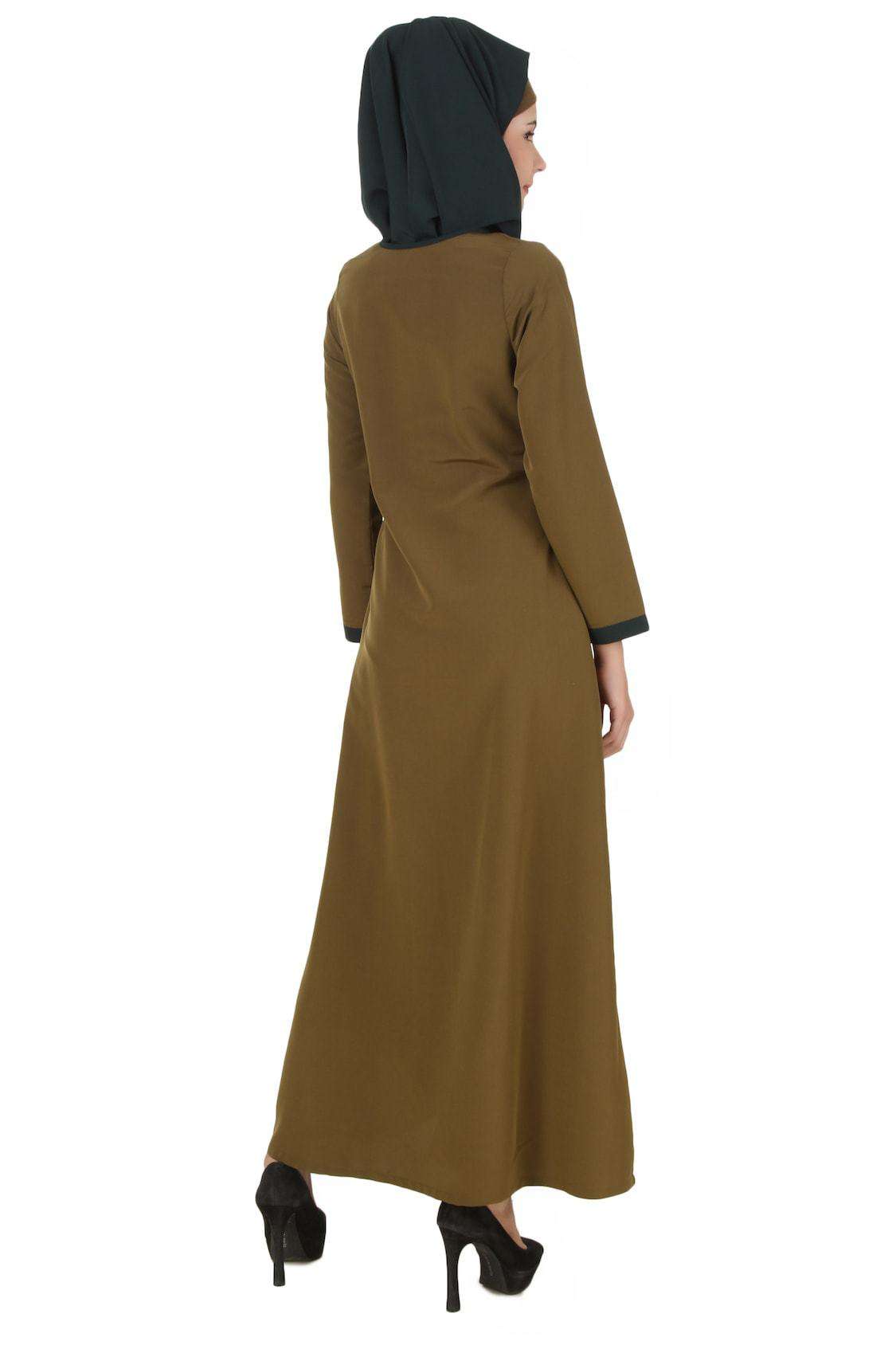 Elegant Olive & Dark Green Kashibo Abaya - Modest Muslim Dress for Women - Perfect for Prayer, Eid, and Special Occasions