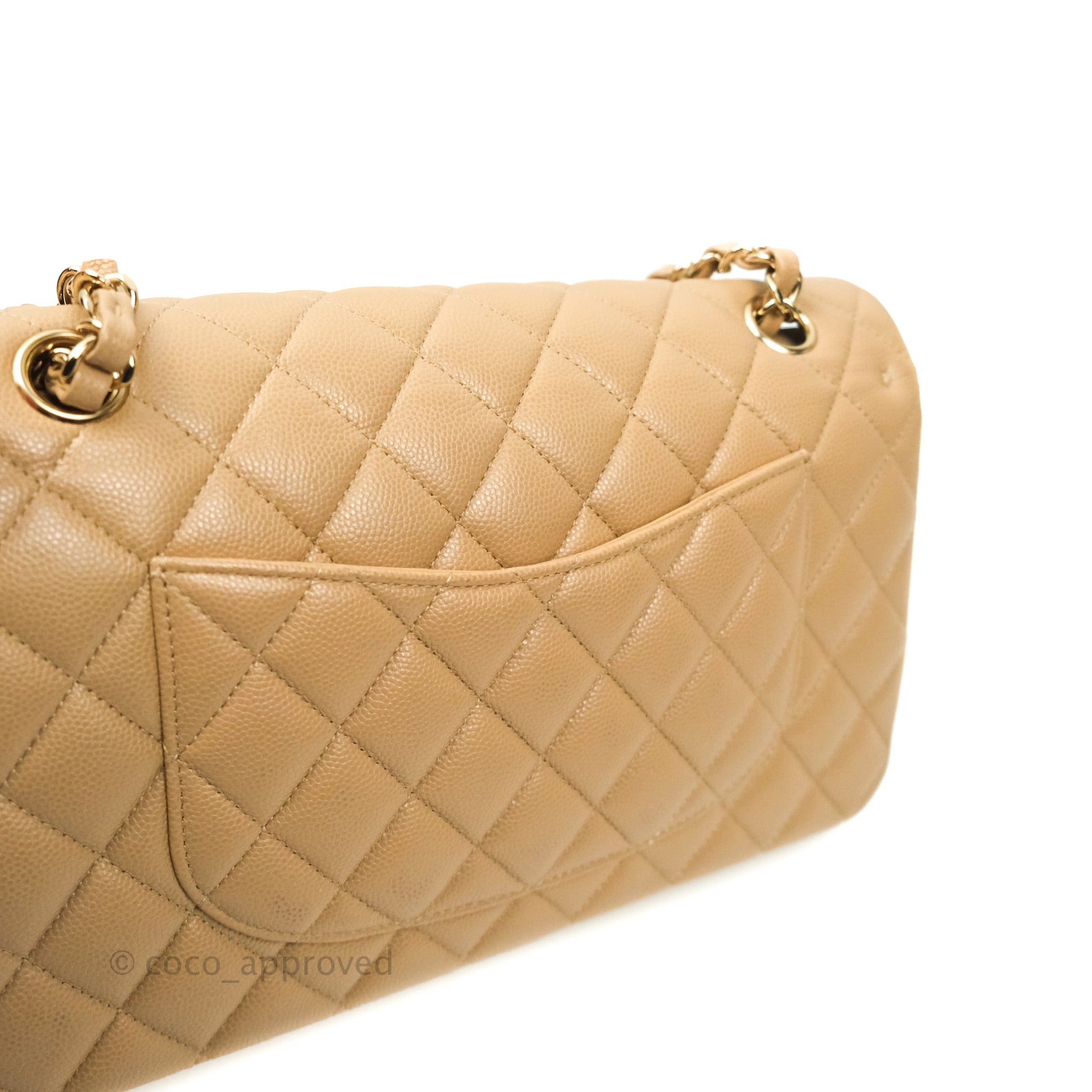 Chanel Classic Medium Double Flap Bag in Dark Beige Caviar Leather with Gold Hardware | Luxury Designer Handbag for Women | Perfect for Work, Evening Events & Special Occasions