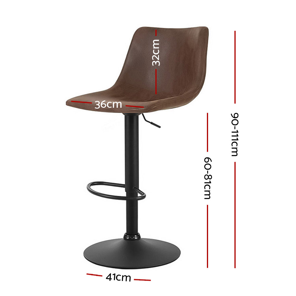 Vintage Brown Leather Swivel Bar Stools with Gas Lift - Perfect for Kitchen Islands, Home Bars & Dining Areas
