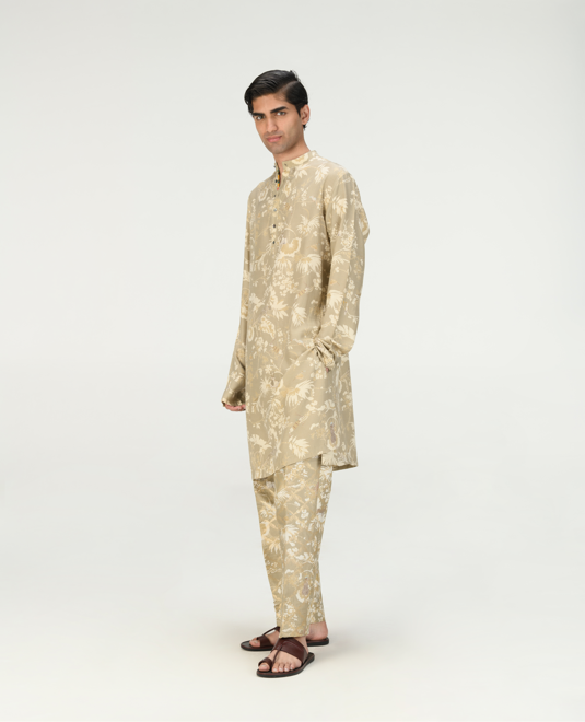 Bade Miyan Kurta - Premium Muga Satin Silk Men's Kurta in Oyster Grey | Traditional Indian Attire for Weddings & Festivals