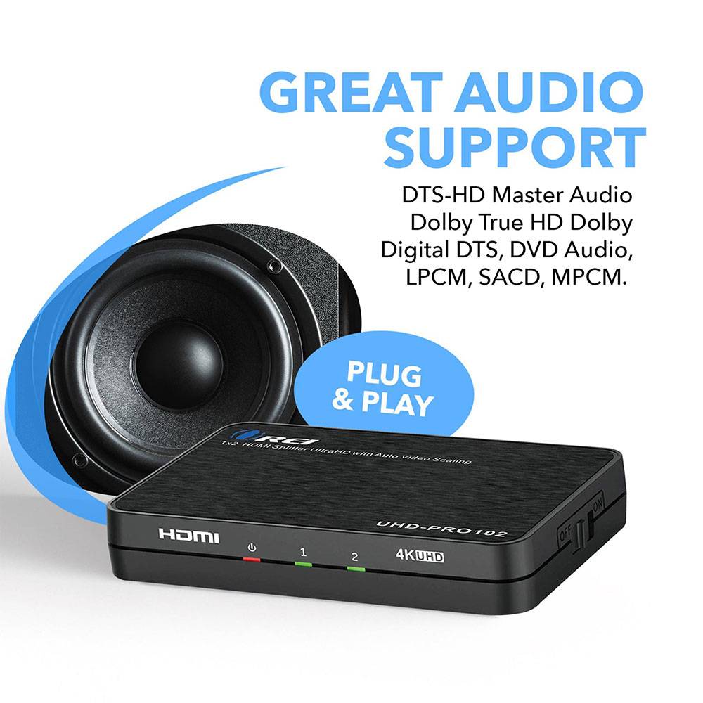 1x2 HDMI Splitter 4K 60Hz - 1 Input 2 Output Ultra HD 4K@60Hz Downscaler with EDID Management (UHD PRO102) - for Home Theater, Gaming & Multi-Monitor Setup