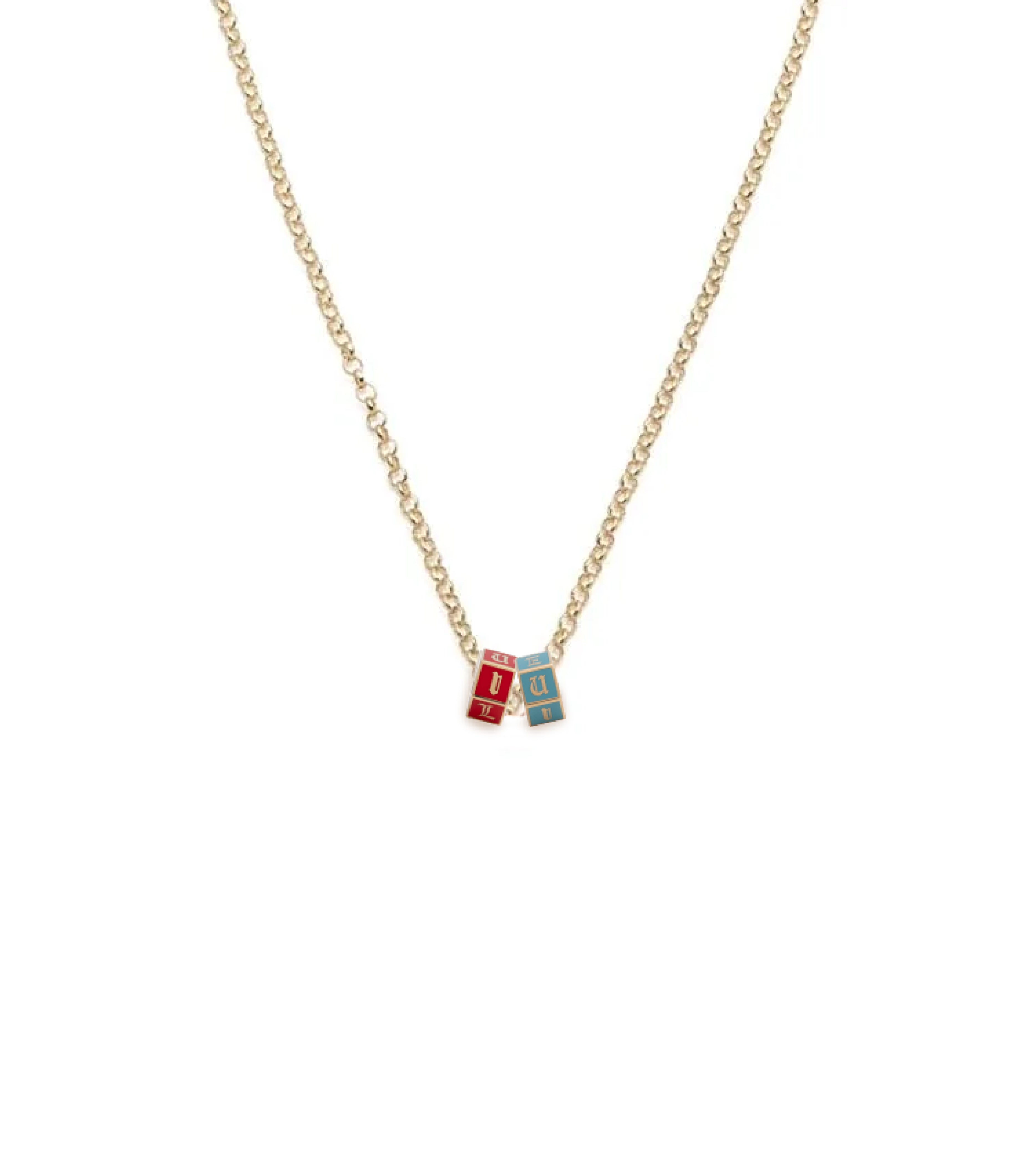 I Love You Aqua & Red Fine Belcher Necklace - Elegant Heart Pendant for Valentine's Day, Anniversary & Romantic Gifts