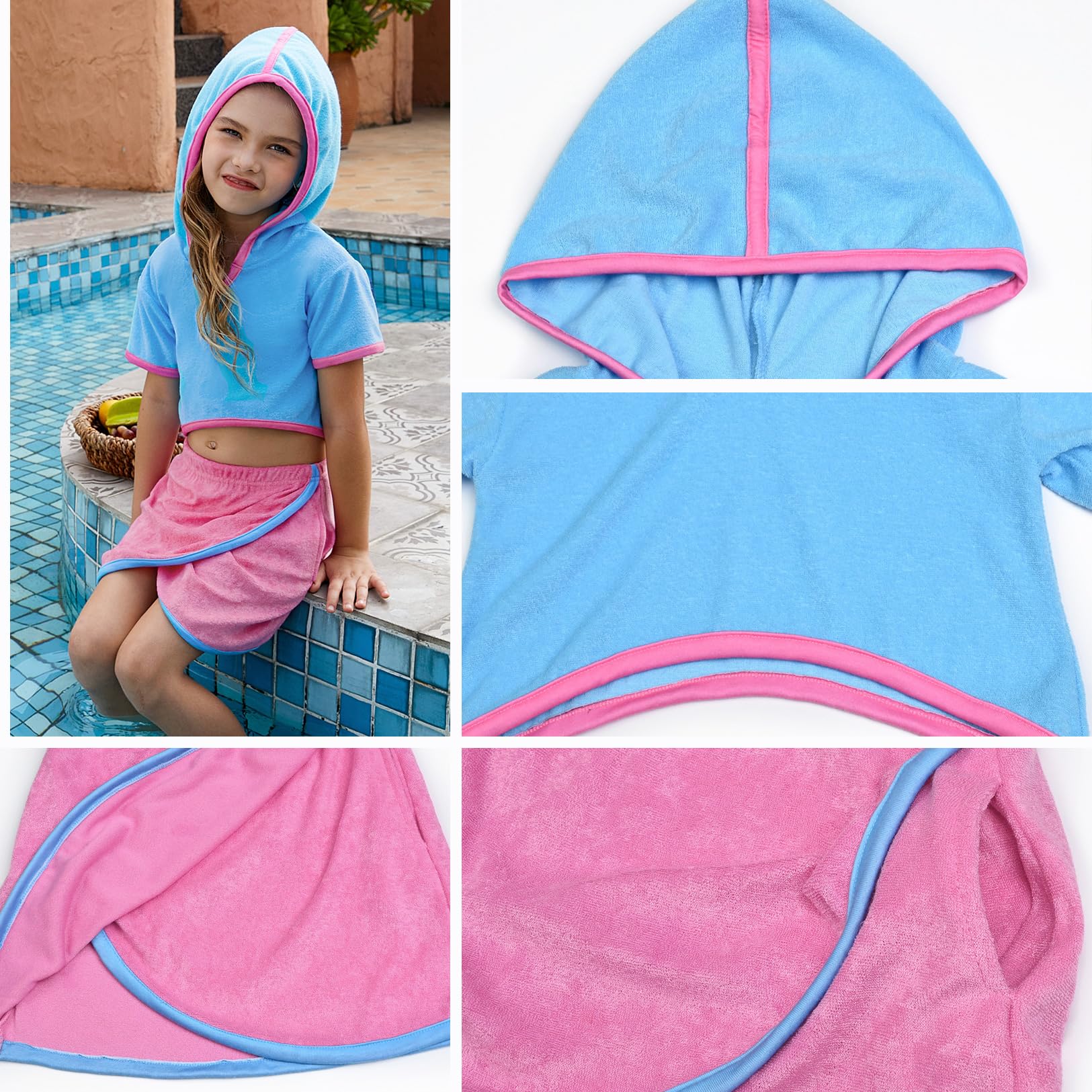 Perfashion Girls Terry Swim Cover Up - Hooded Zip-Up Beachwear for Kids | Perfect for Pool, Beach & Summer Outings