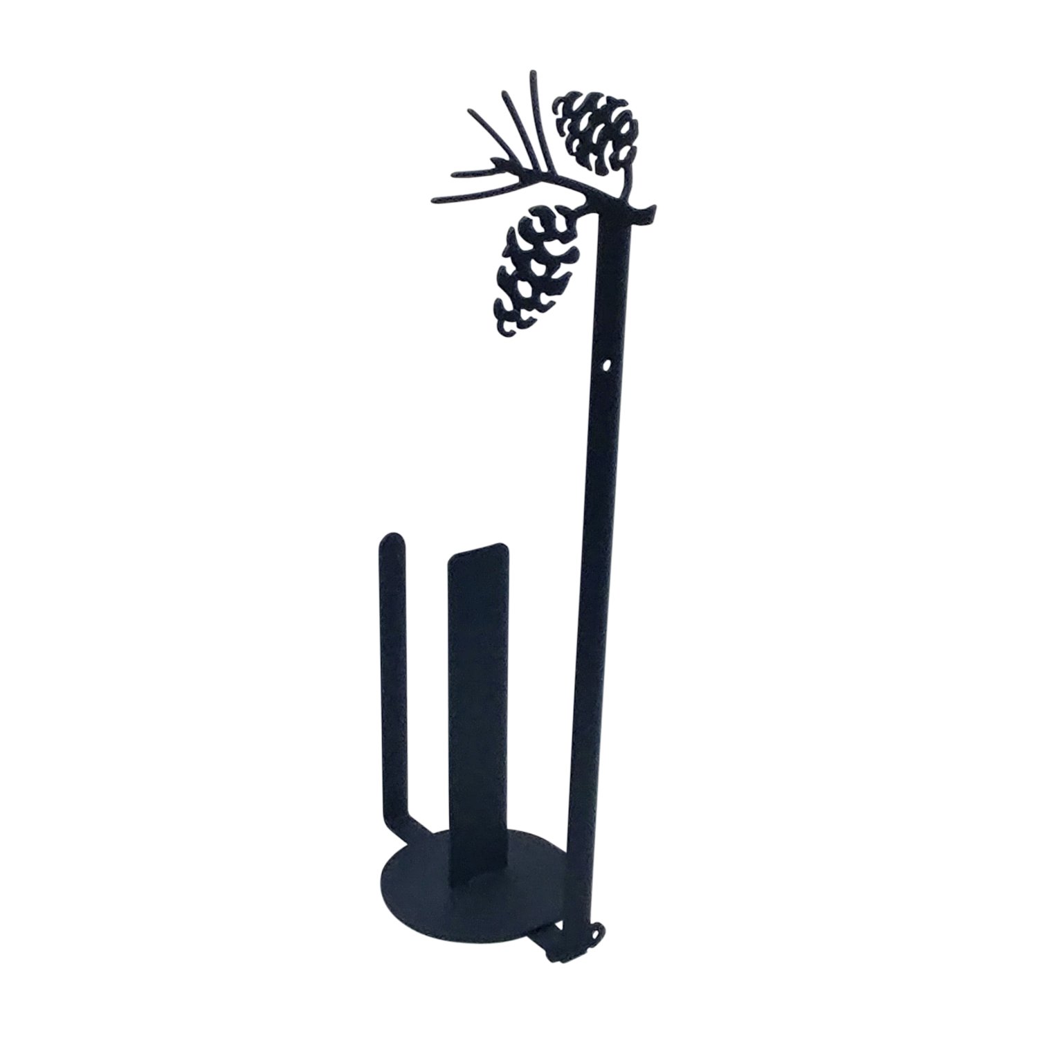Iron Pinecone Vertical Wall Mount Paper Towel Holder - Black Metal Kitchen Organizer for Bathroom, Office & RV - Space Saving Design