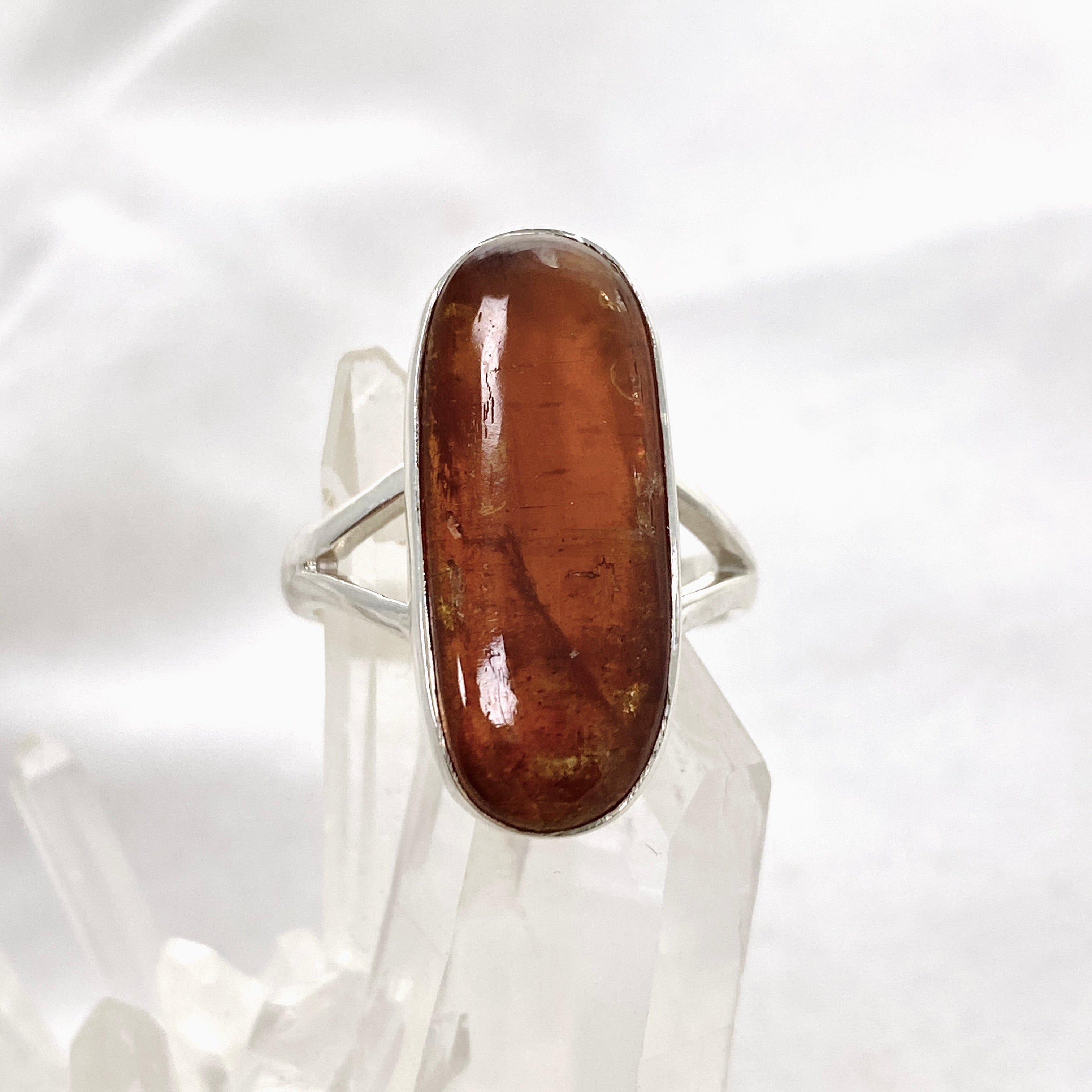 Natural Orange Kyanite Oval Cabochon Split Band Ring Size 8 - Handmade Gemstone Jewelry for Women - Perfect for Boho Chic Outfits & Special Occasions