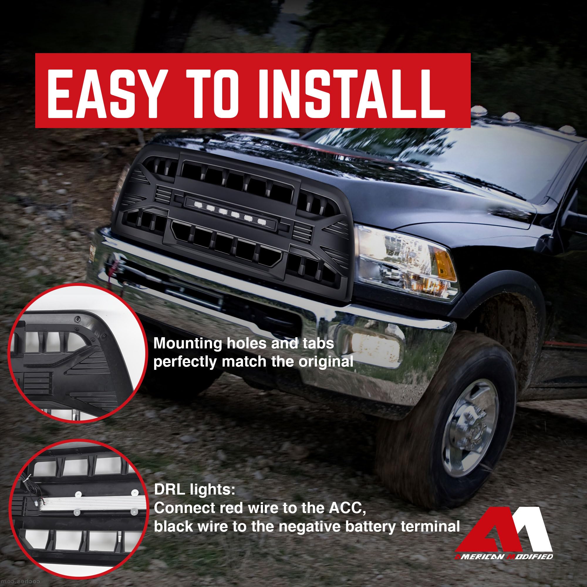 2013-2018 Dodge Ram 2500/3500 Heavy Duty Matte Black Off-Road Grille with LED Lights | American Modified Armor Grille for Enhanced Protection & Style | Perfect for Truck Enthusiasts & Off-Road Adventures
