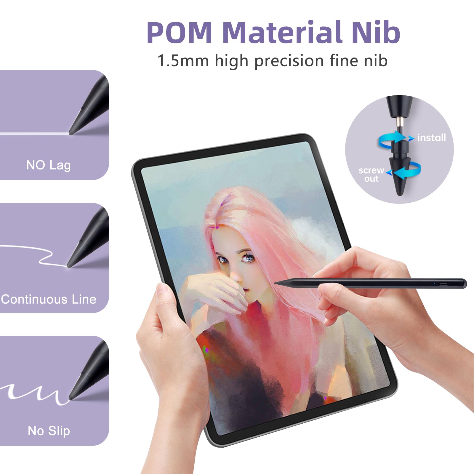 Premium Stylus Pen for iPad 2018-2025 | USB-C Fast Charging Apple Pencil Alternative with Palm Rejection & Tilt Sensitivity | Compatible with iPad Pro M4/13/12.9