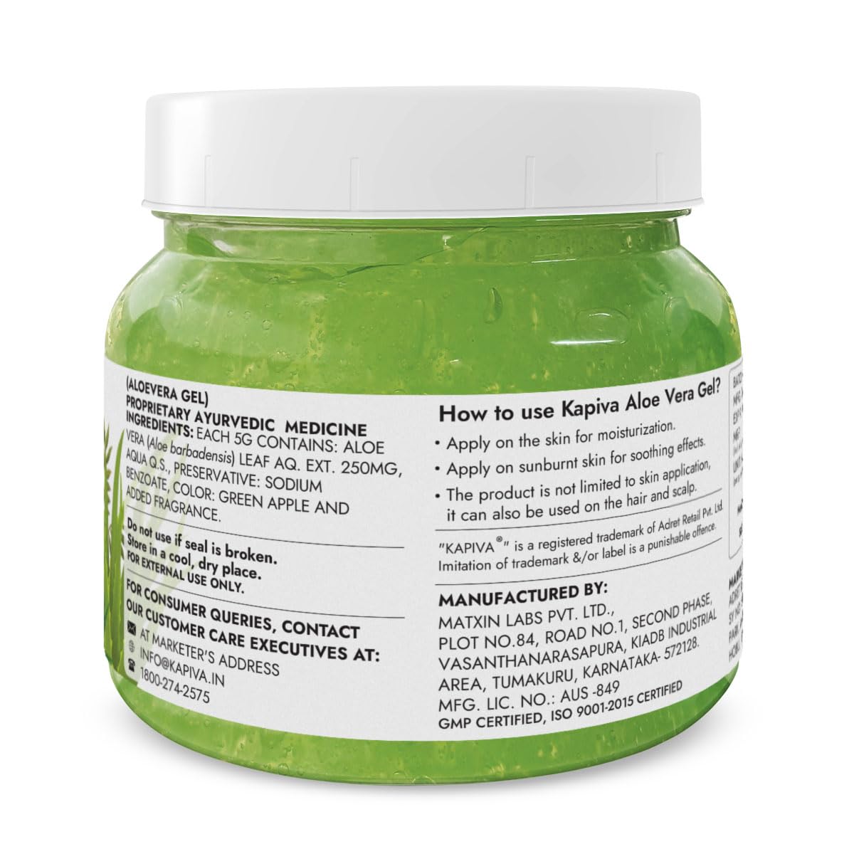 Kapiva Pure Aloe Vera Gel for Face & Hair - 500g Hydrating, Moisturizing & Soothing Skin Care | Multipurpose Aloe Gel for Sunburn Relief, After Shave, Hair Mask & Daily Skincare