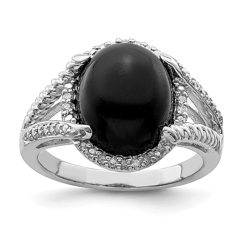 925 Sterling Silver Black Onyx Diamond Band Ring for Women - Elegant Gemstone Jewelry Gift for Her, Perfect for Anniversaries, Weddings & Special Occasions