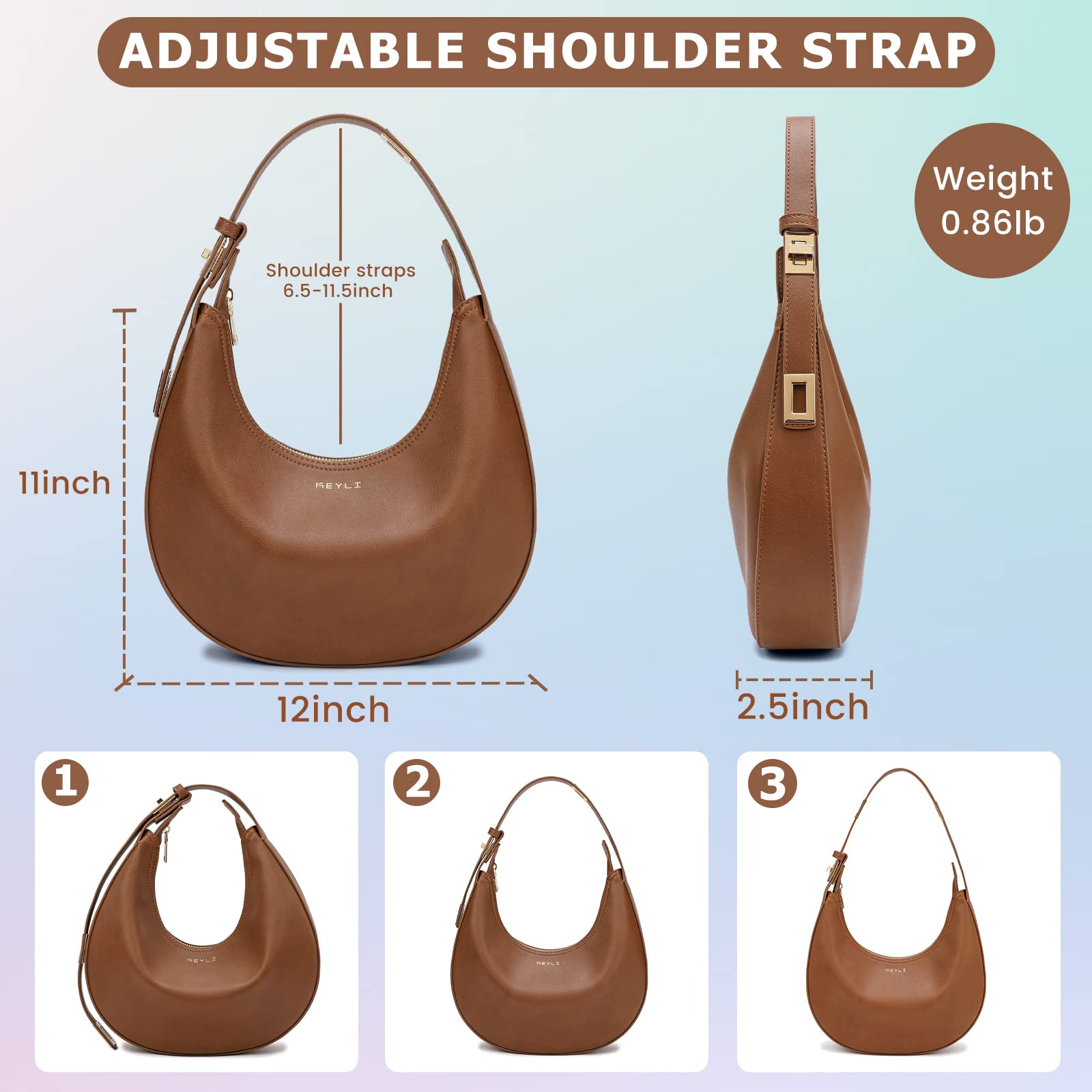 Keyli Women's Stylish Shoulder Bag - 3-Way Adjustable Strap Hobo Handbag with Zip Closure for Casual Outings, Work & Travel | Perfect for Everyday Use, Office & Weekend Getaways