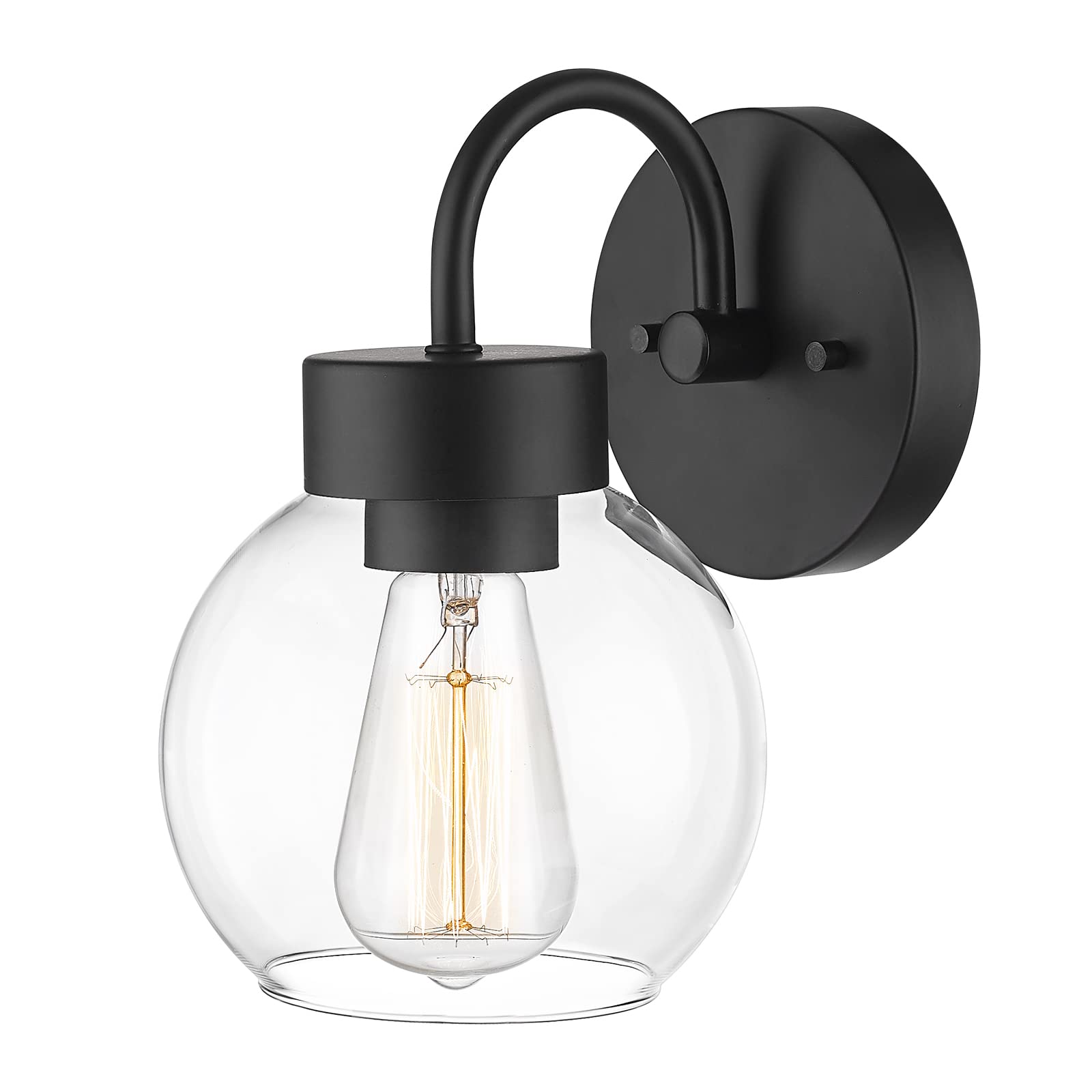 EAPUDUN 1-Light Matte Black Bathroom Vanity Light Fixture with Clear Glass Shade - Industrial Style Wall Sconce for Mirror Lighting (WLA1433-MBK) - Perfect for Modern Bathrooms, Powder Rooms & Dressing Areas
