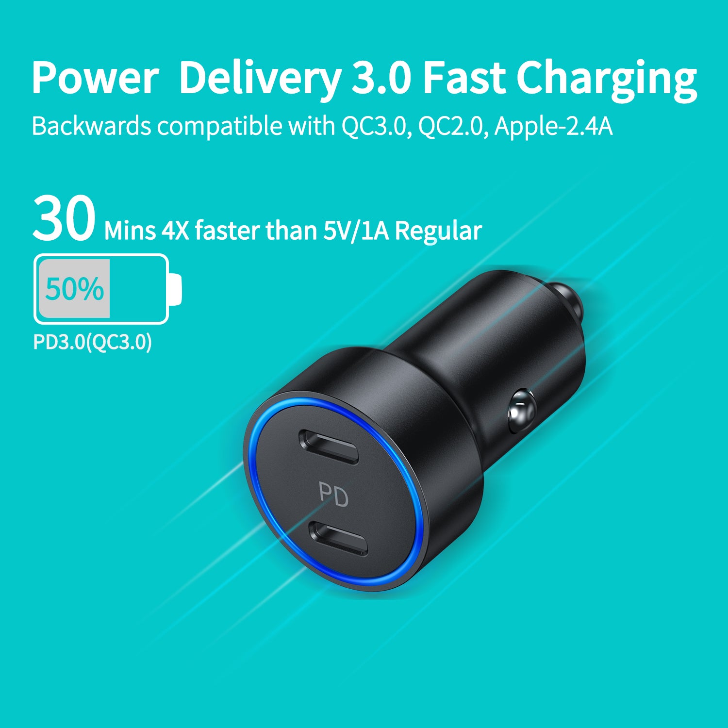 Choetech 36W Dual USB-C Fast Car Charger Adapter - Quick Charge for iPhone 15/14/13, Samsung Galaxy, iPad - Perfect for Road Trips & Commuting