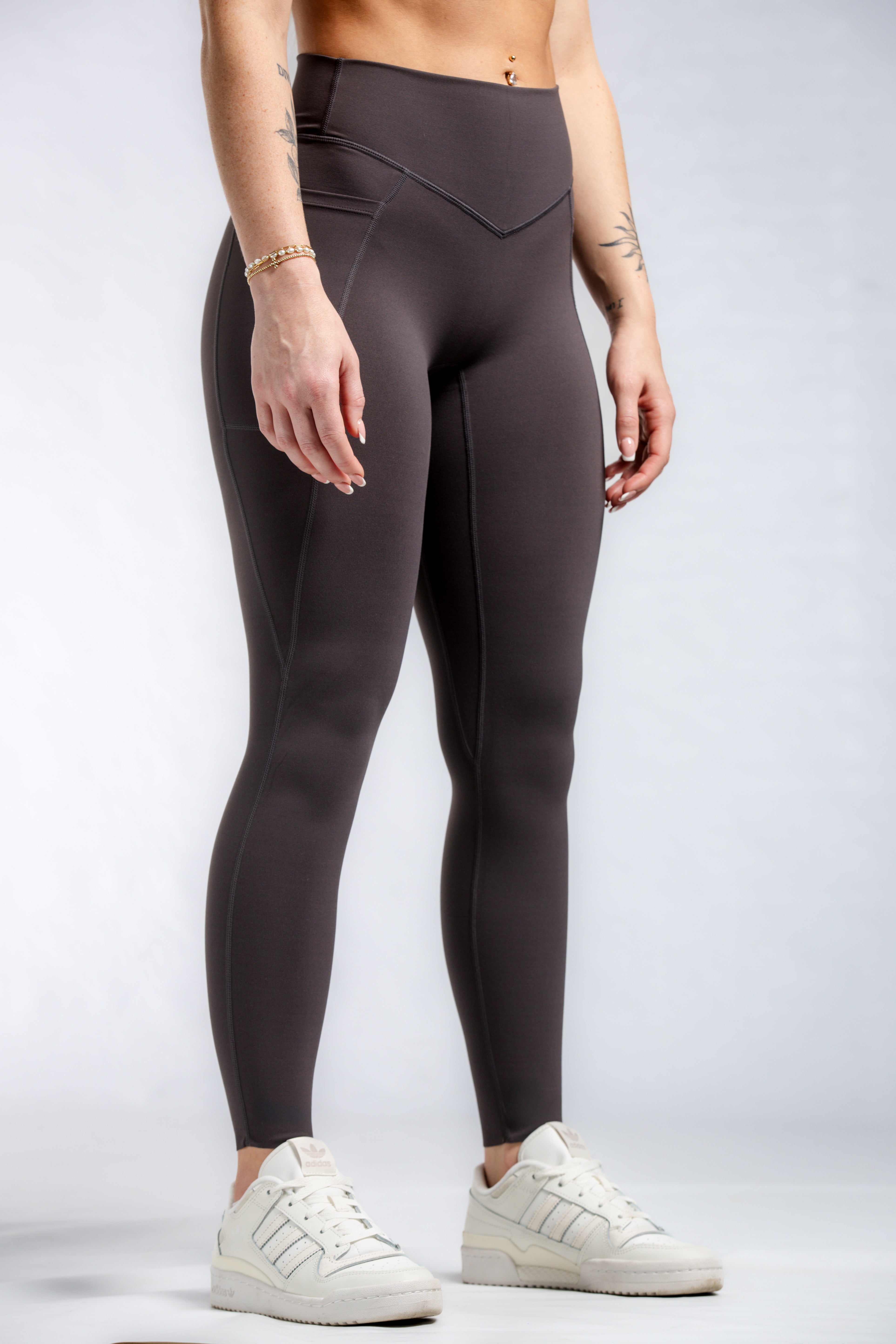 NKD Mid Waist Leggings with Pockets - Gunmetal Grey | Workout, Yoga & Running | Comfortable & Stylish Activewear