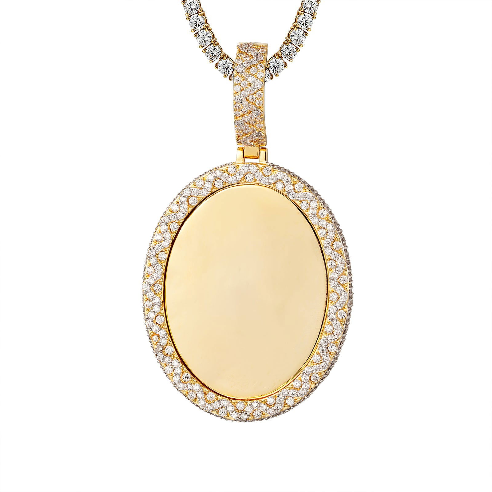 Gold Tone Oval Shape Icy Memory Picture Gift Pendant Necklace - Perfect for Anniversary, Birthday & Memorial Keepsake Jewelry