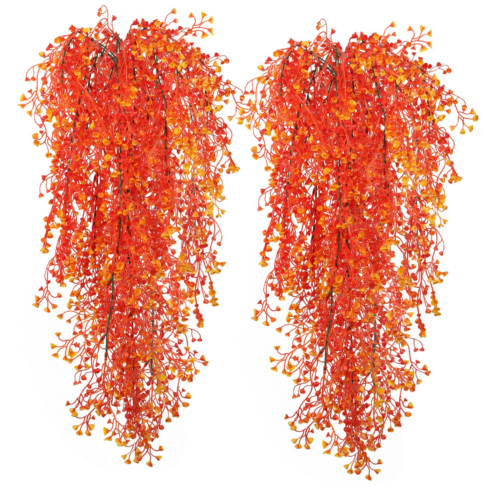 RECUTMS 4PCS Artificial Fall Hanging Plants - Large Faux Autumn Vines for Wall Decor, Thanksgiving & Wedding Party (Orange) | Indoor/Outdoor Home & Garden Decoration